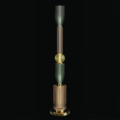 Oggetti D'Arte Lampadaire en cristal, Totem Design, Fumè, cristal vert et jaune