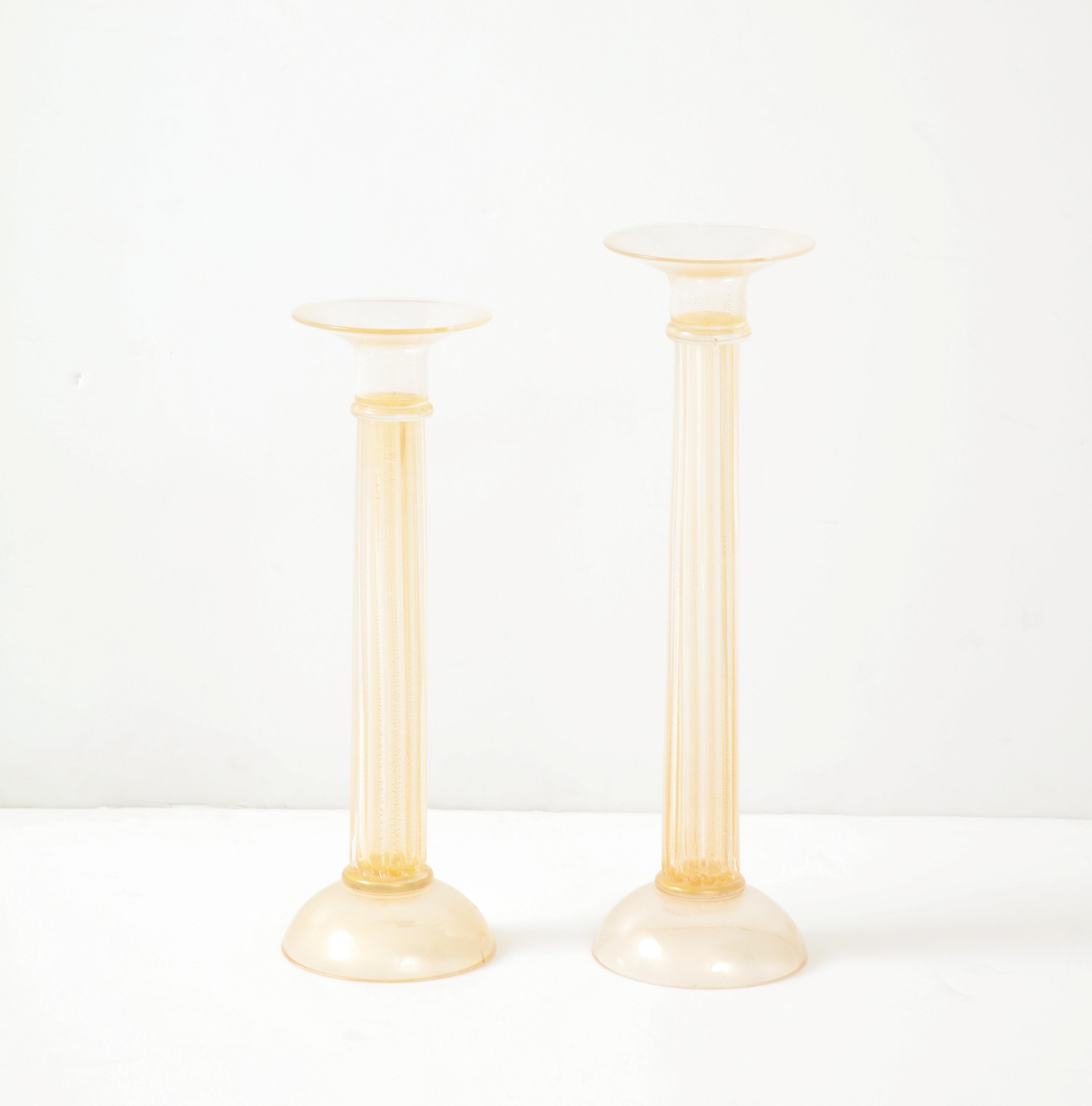 Mid-Century Modern Oggetti Murano Large Murano Glass Candle Holders For Sale