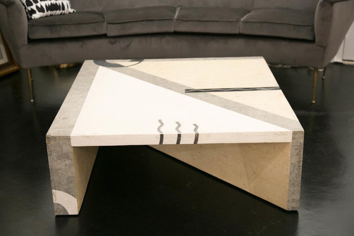 Oggetti Tavola Marble and Metal Inlay Coffee Table In Good Condition In Chicago, IL