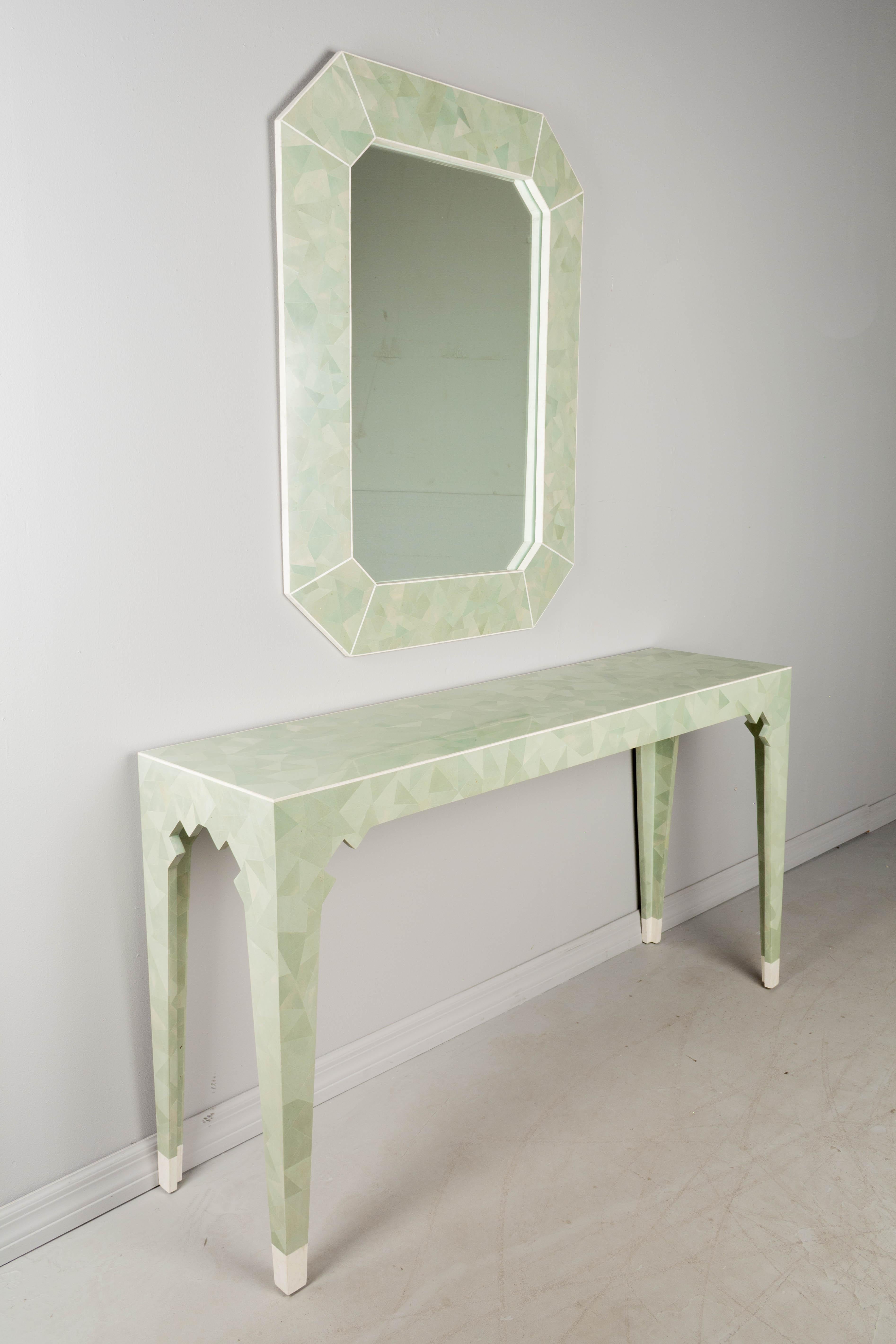 Post-Modern Oggetti Tessellated Stone Console Table & Mirror For Sale