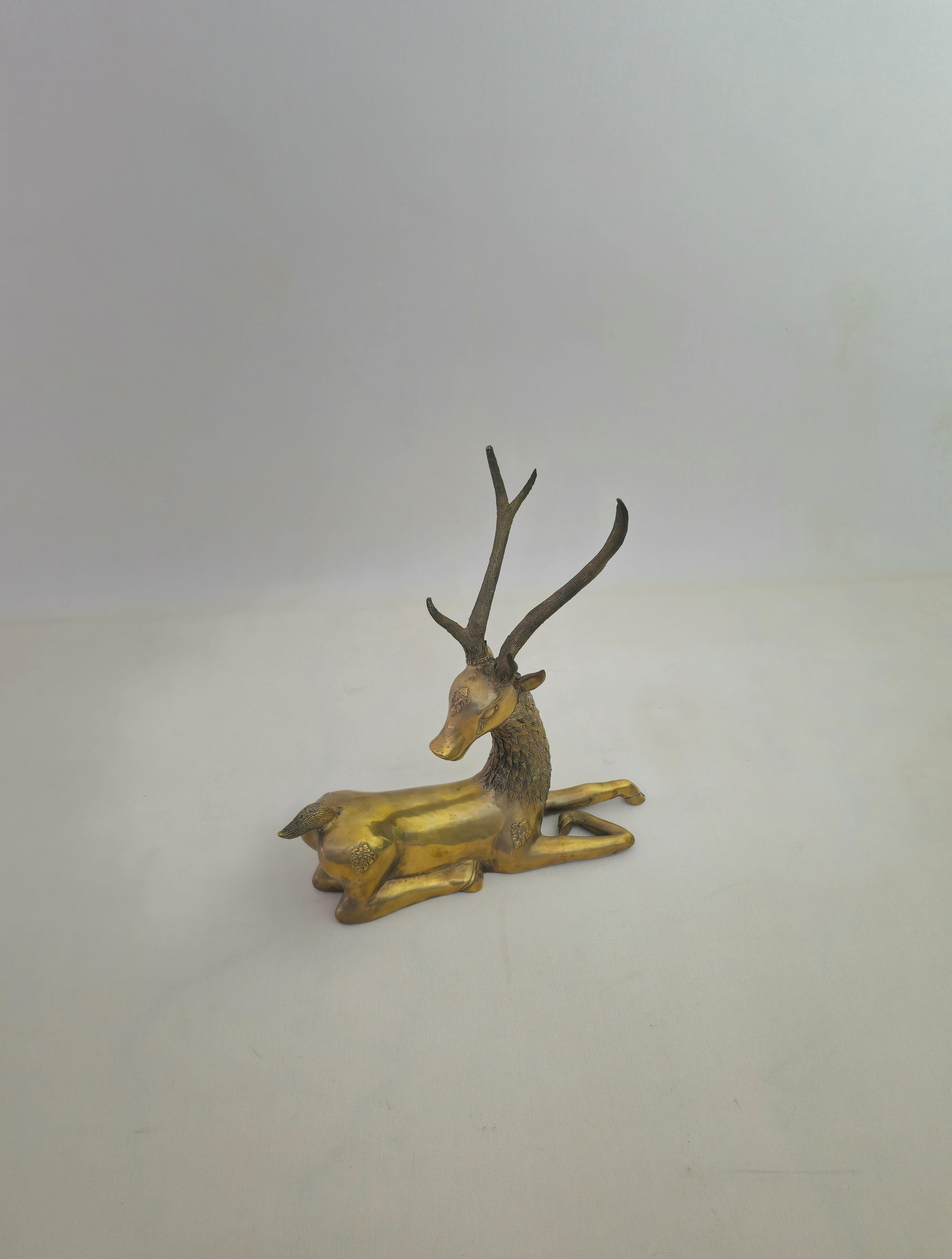 Oggetto decorativo Sculture di animali Cervo Ottone Hollywood Regency Anni '60 4