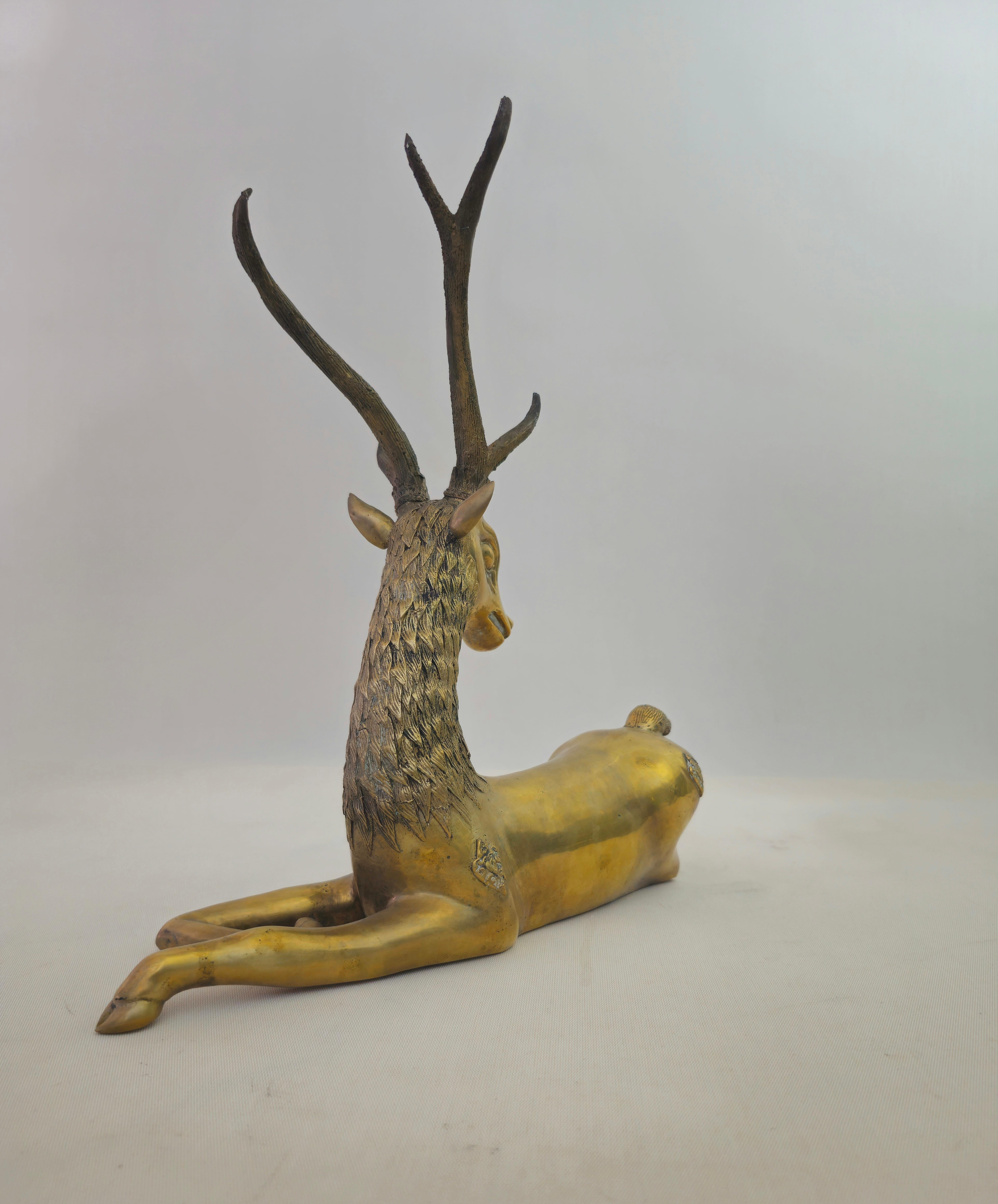 Oggetto decorativo Sculture di animali Cervo Ottone Hollywood Regency Anni '60 In Good Condition In Palermo, IT