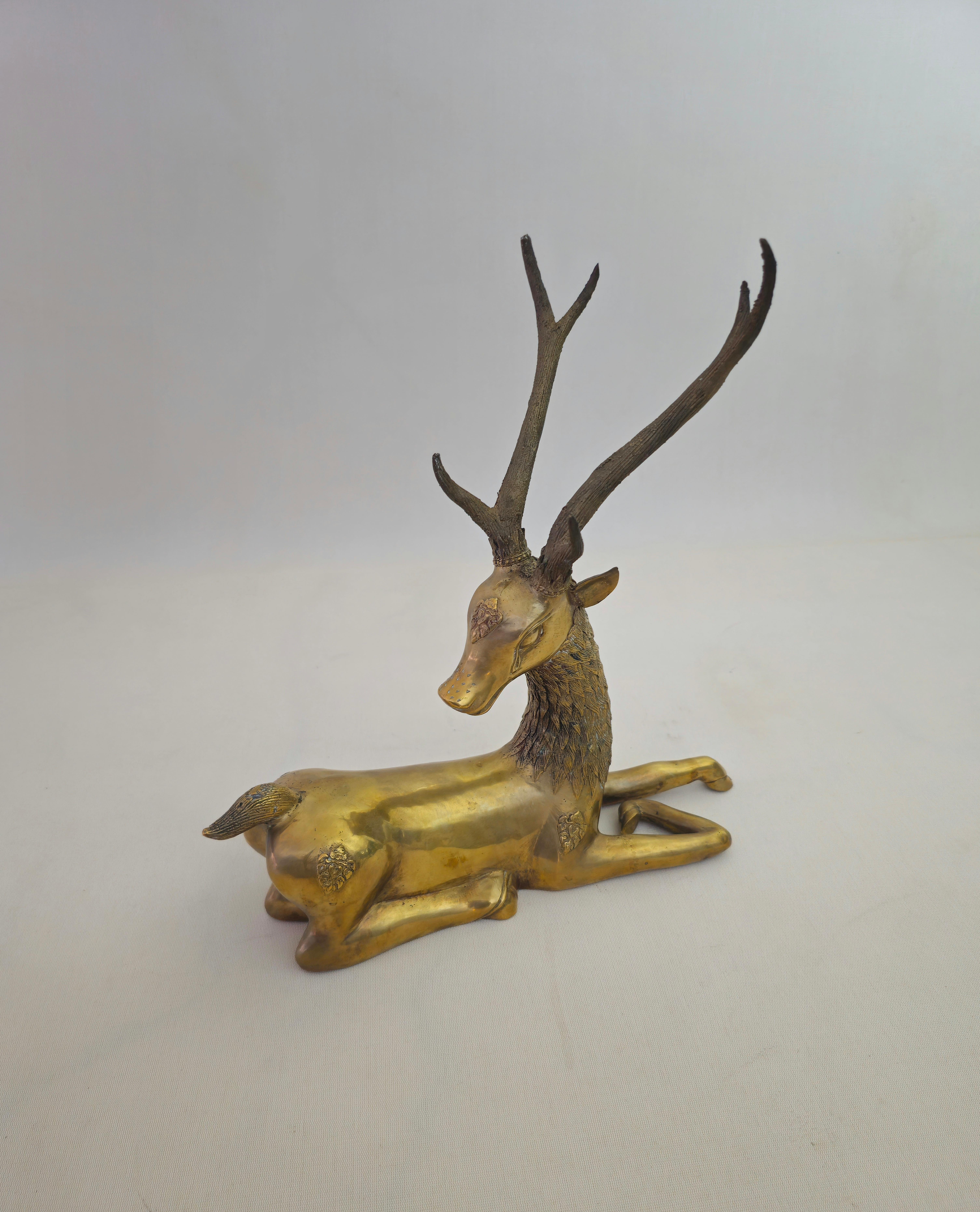 Oggetto decorativo Sculture di animali Cervo Ottone Hollywood Regency Anni '60 1