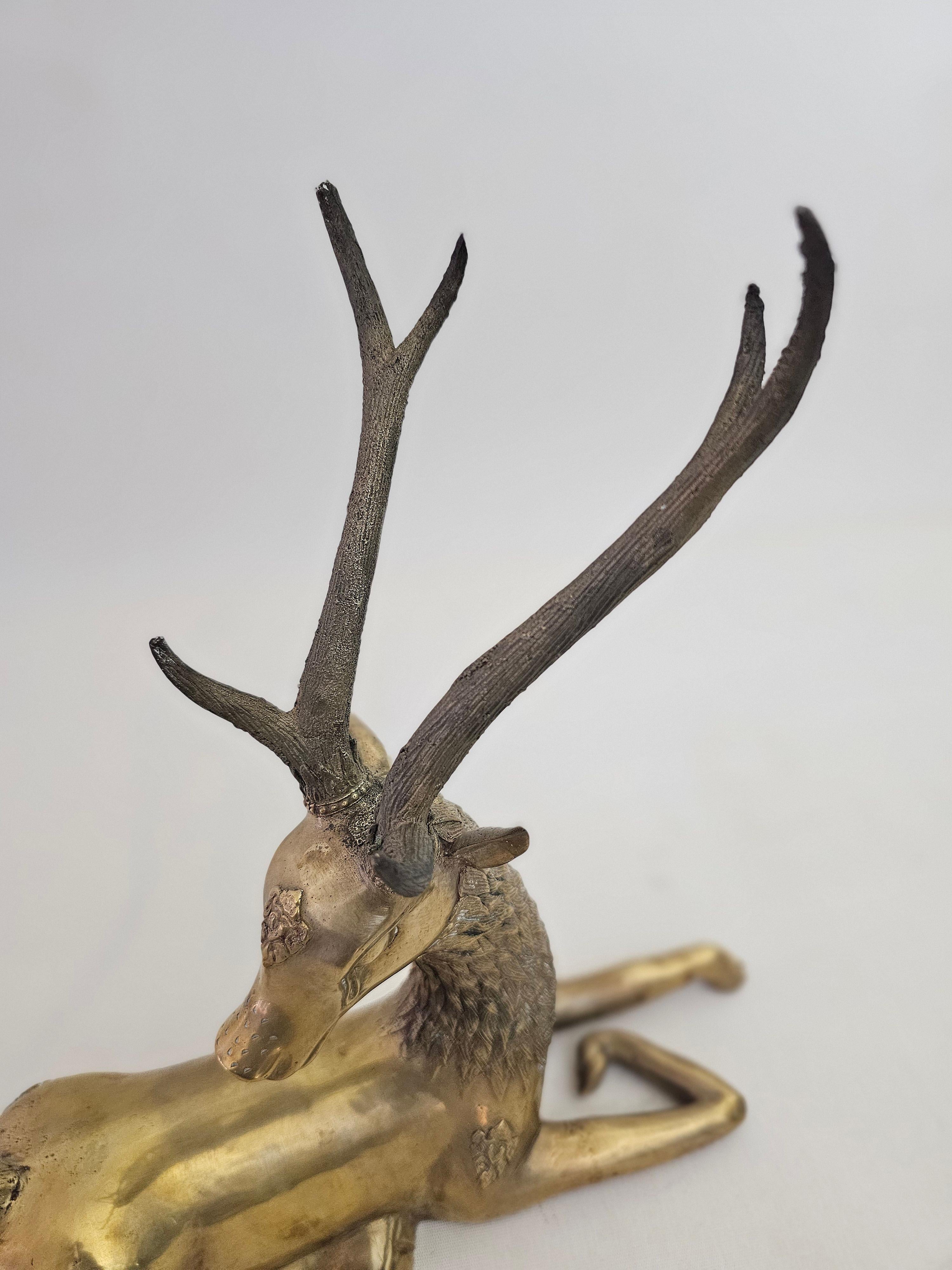 Oggetto decorativo Sculture di animali Cervo Ottone Hollywood Regency Anni '60 2
