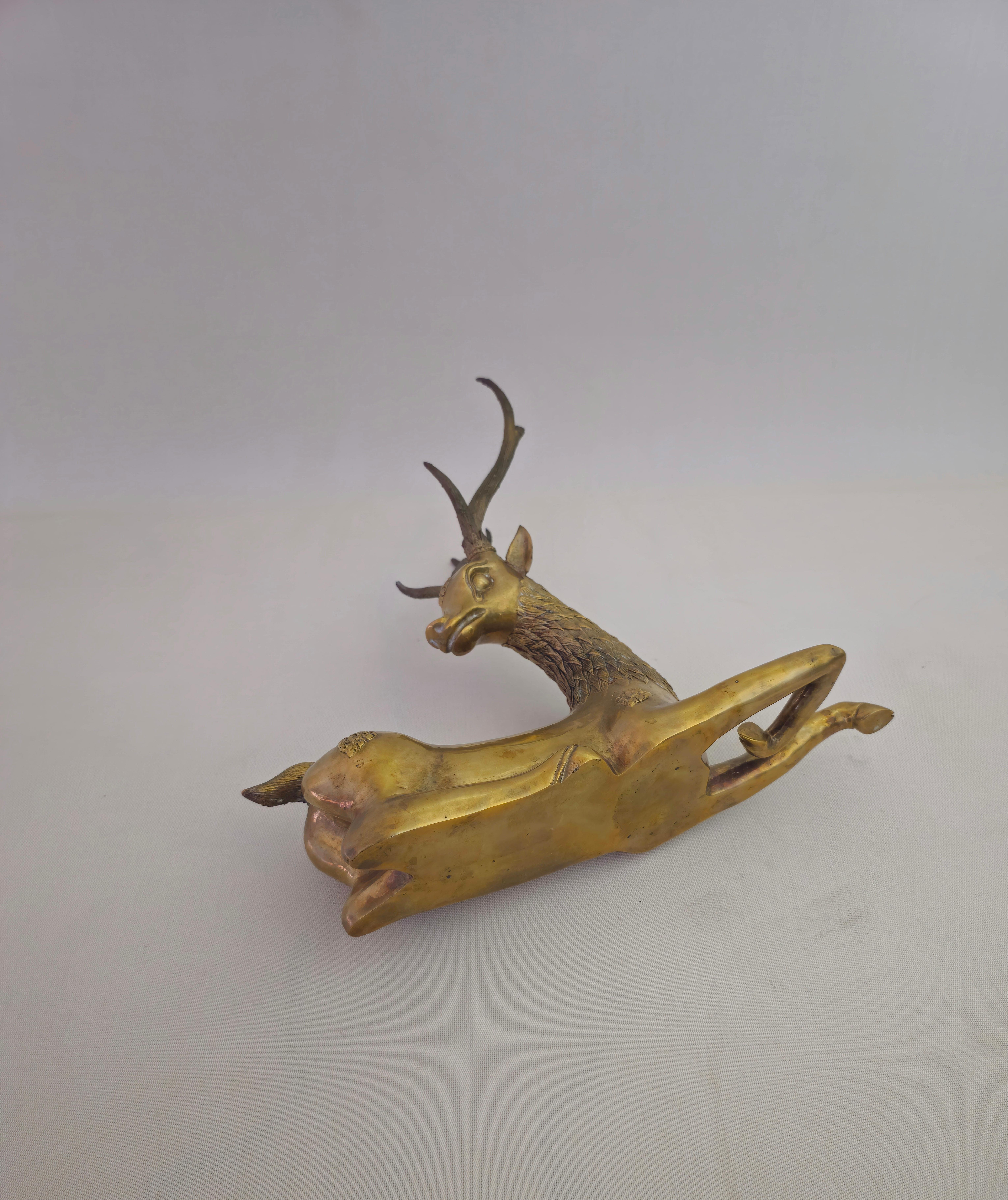 Oggetto decorativo Sculture di animali Cervo Ottone Hollywood Regency Anni '60 3