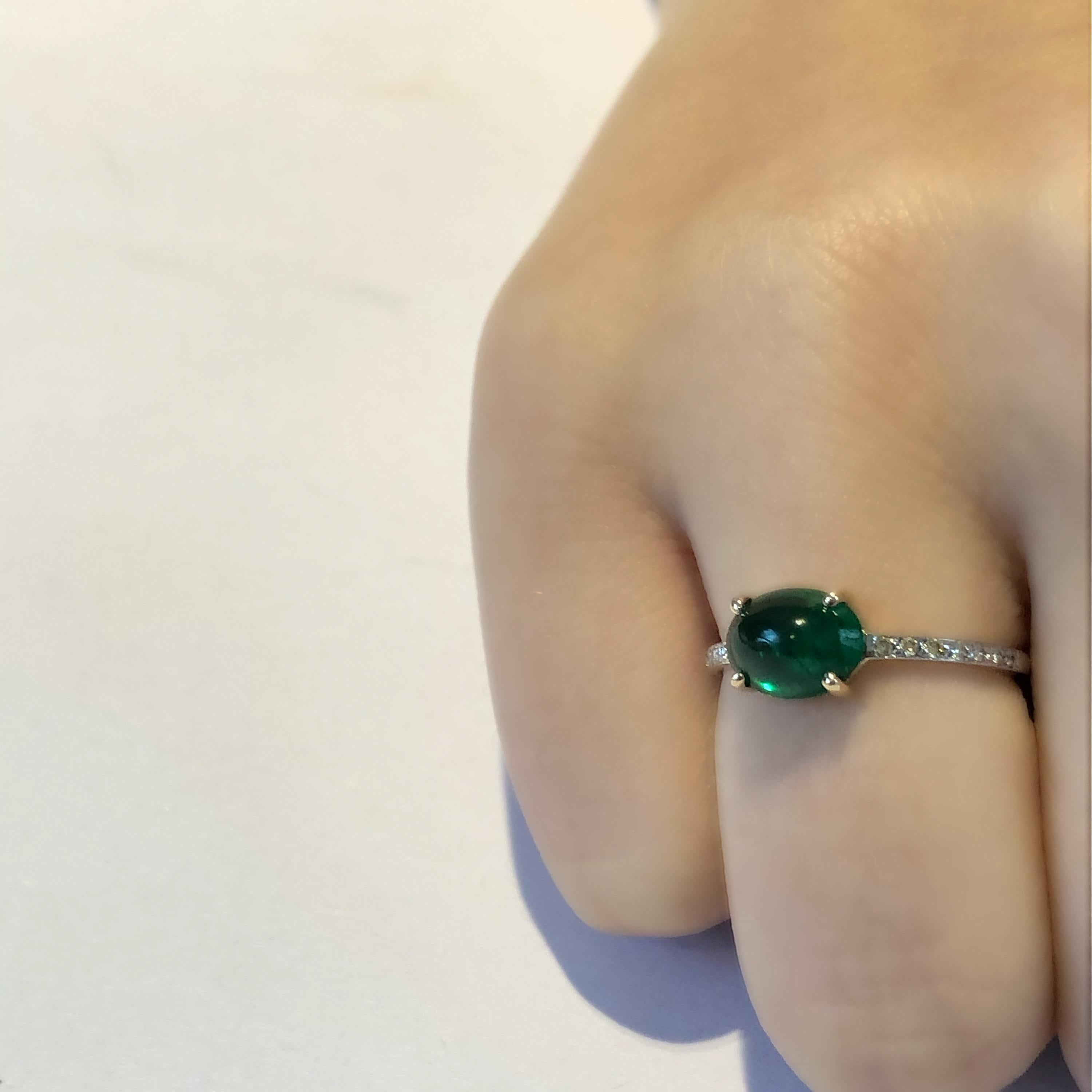 OGI Cabochon Emerald and Diamond Gold Cocktail Ring 3