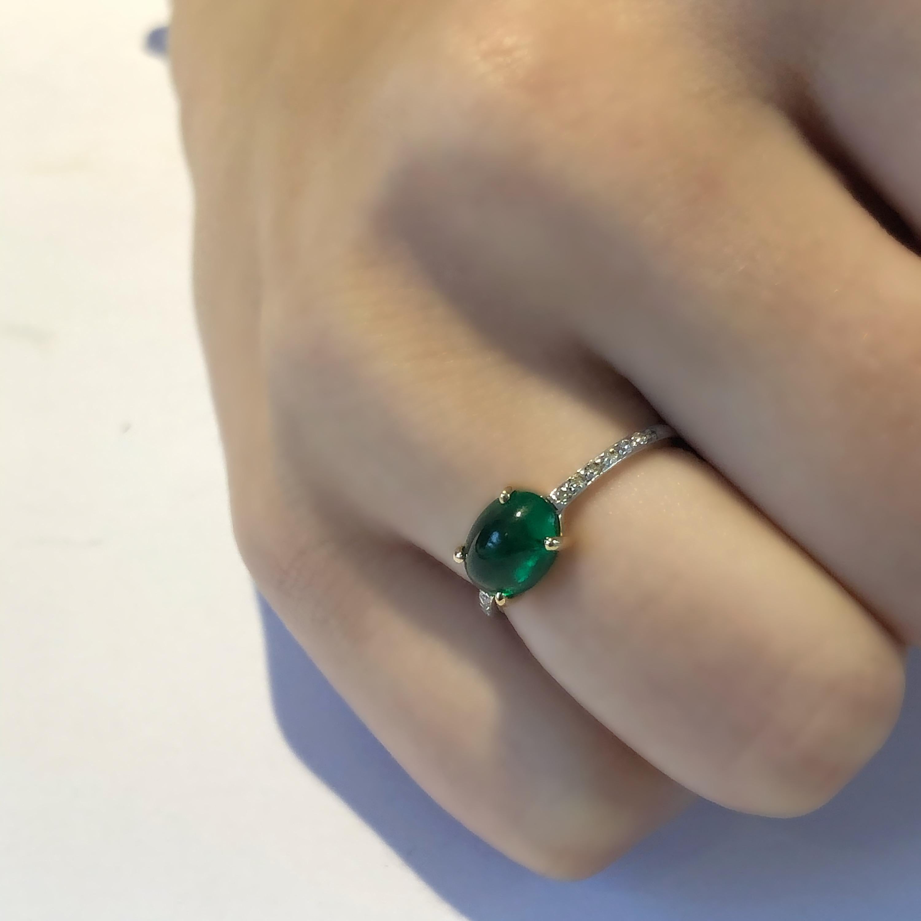 OGI Cabochon Emerald and Diamond Gold Cocktail Ring 4