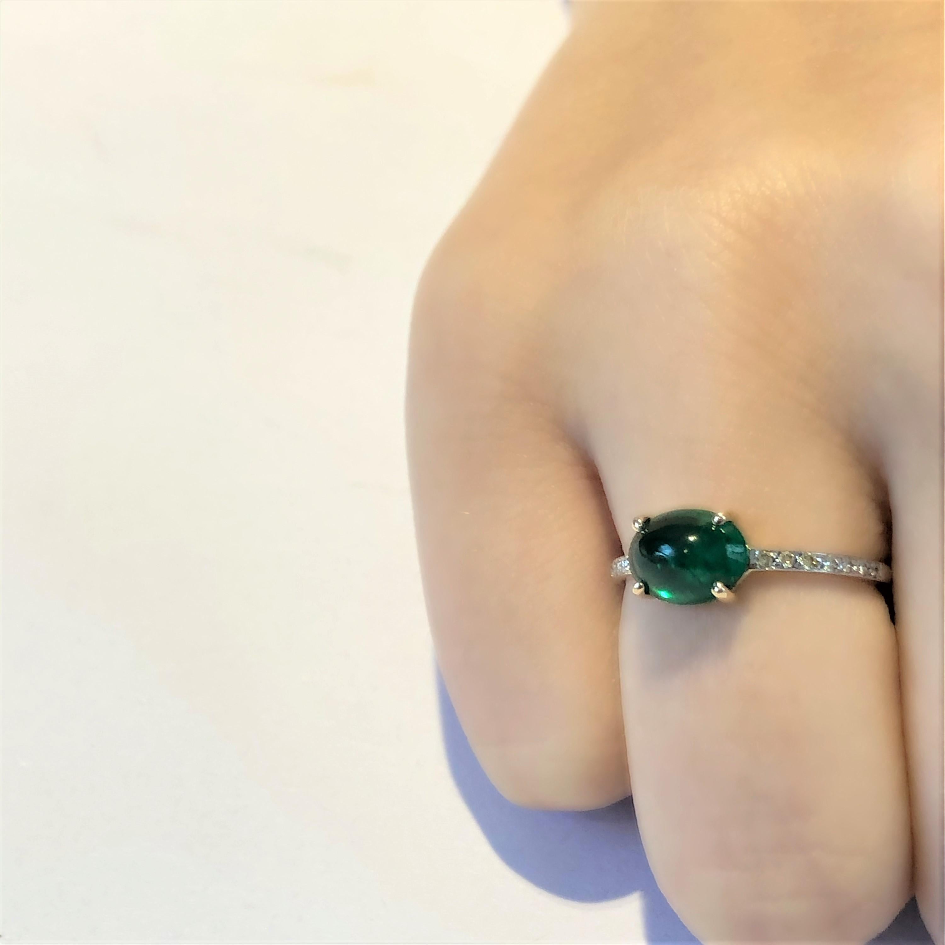 OGI Cabochon Emerald and Diamond Gold Cocktail Ring 1