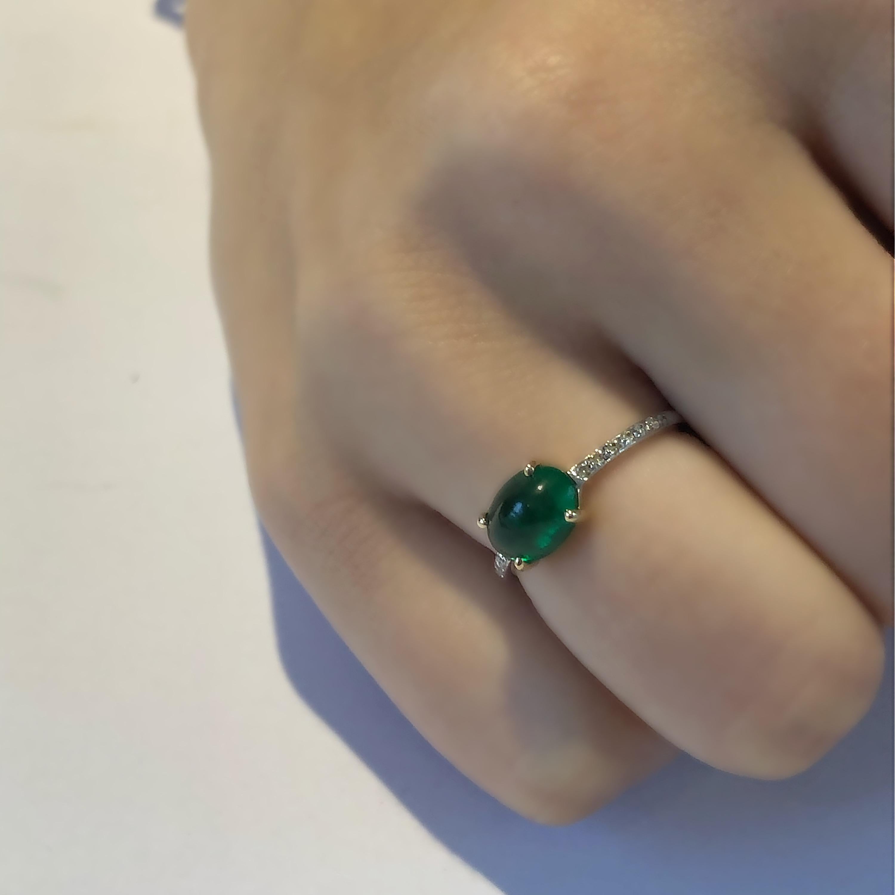OGI Cabochon Emerald and Diamond Gold Cocktail Ring 5