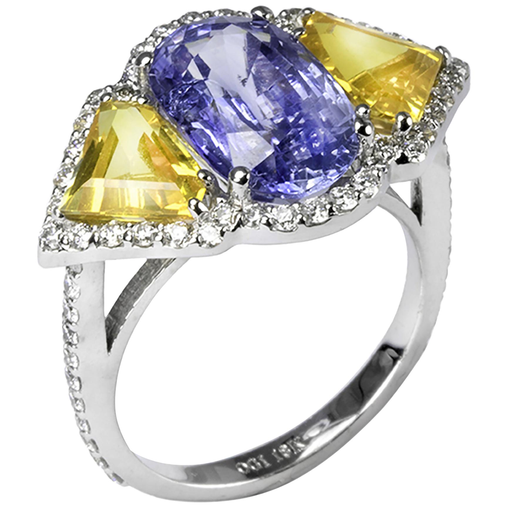 Ceylon Blue and Yellow Sapphire Diamond Gold Cocktail Ring Weighing 8.26 Carat 3