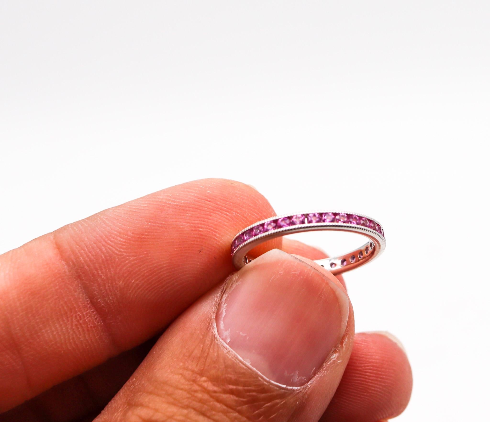 Women's Ogi Eternity Band Ring in 18kt White Gold with 1.40ctw in Vivid Pink Sapphires For Sale