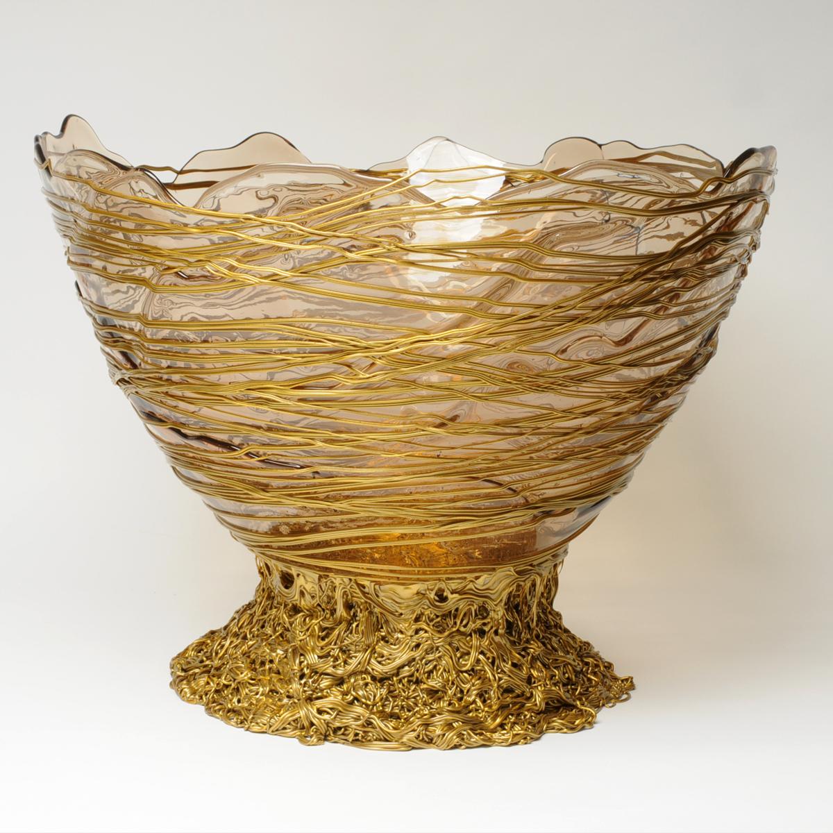 Italian Ogiva L Resin Basket in Clear and Gold by Gaetano Pesce For Sale
