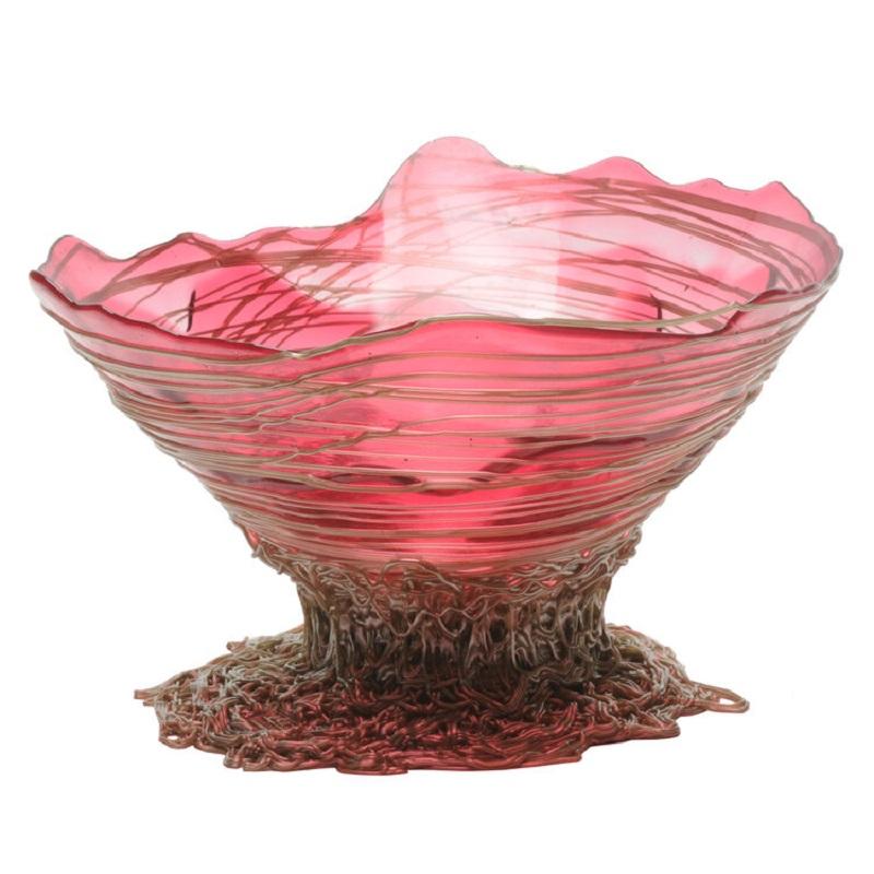 Ogiva Large Resin Basket in Clear Fuchsia and Bronze by Gaetano Pesce