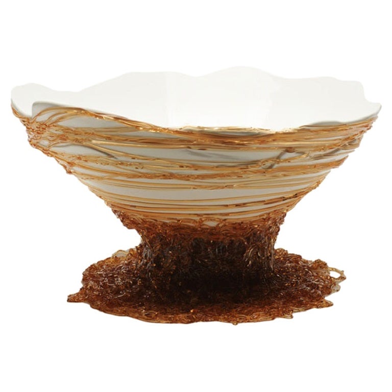 Ogiva XL Resin Basket in Matt White and Clear Amber by Gaetano Pesce