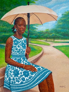 Abike 1 -21. Jahrhundert Zeitgenössisches figuratives Porträt einer modernen Frau, Regenschirm