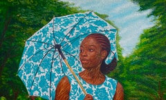 Abike 2 -21st Century Contemporary Figurative Portrait of Modern Woman, Umbrella