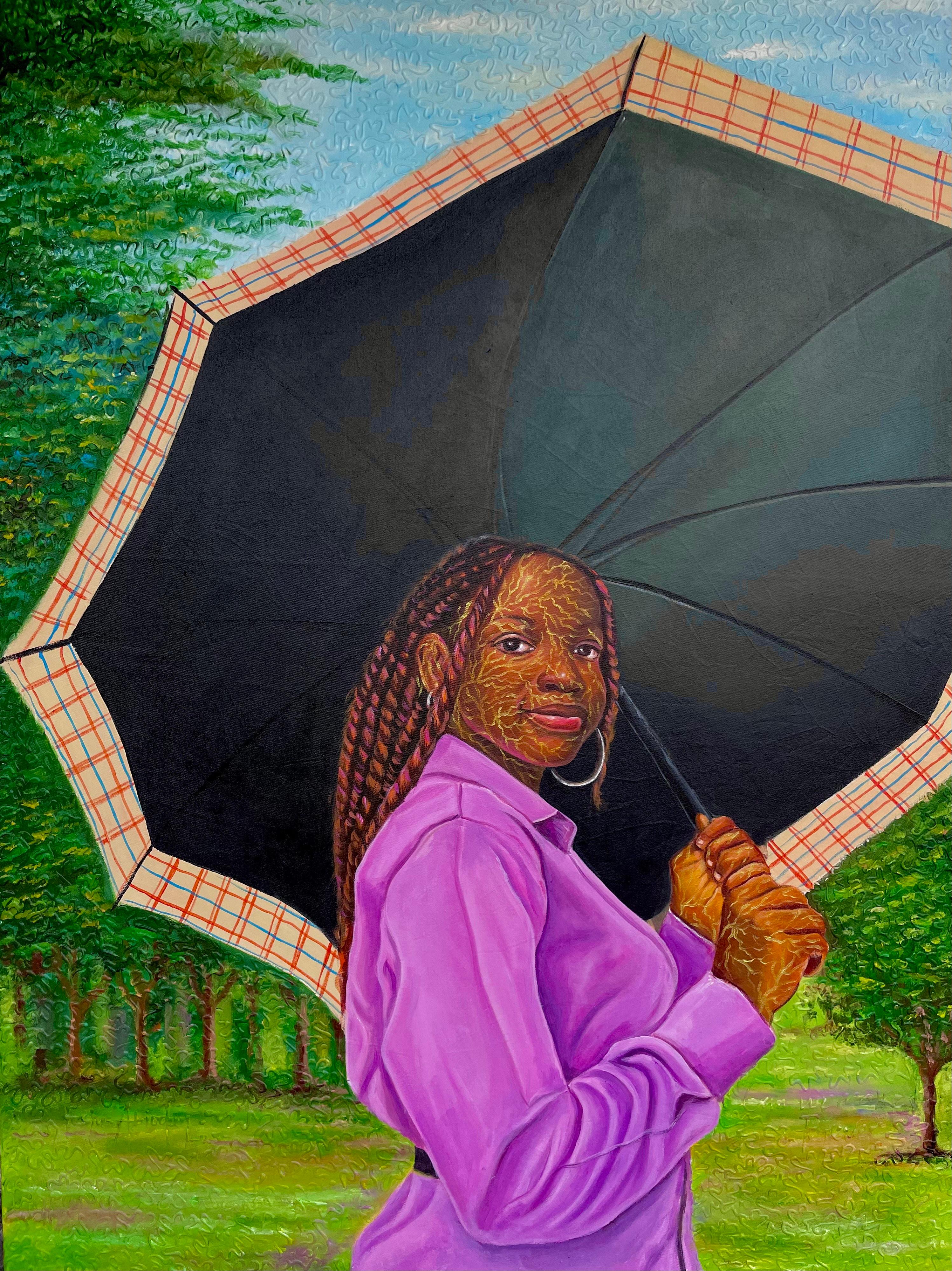 Ajoke - 21st Century Contemporary Figurative Portrait of Modern Woman, Umbrella