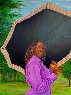 Ajoke - 21st Century Contemporary Figurative Portrait of Modern Woman, Umbrella