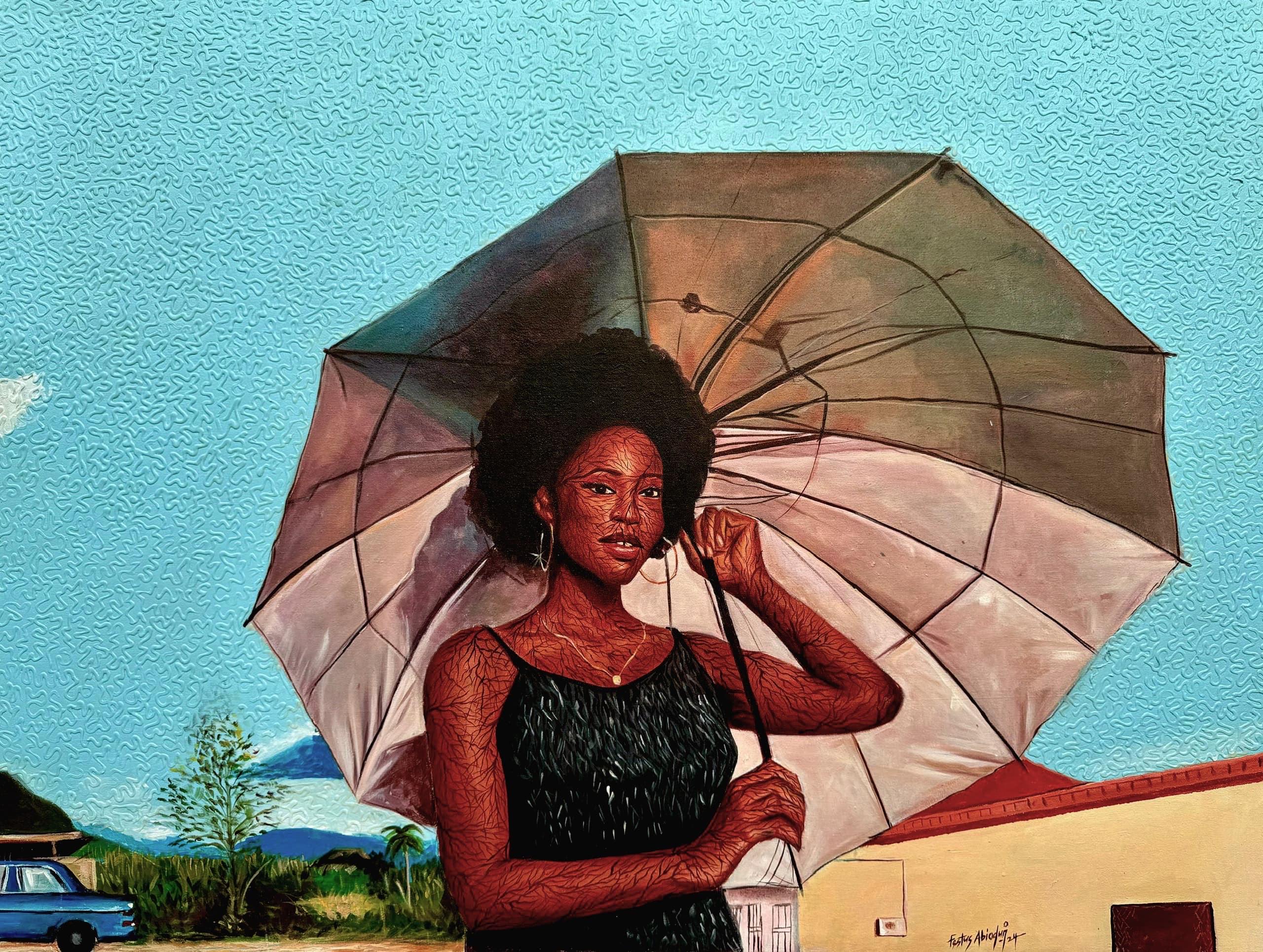 Resilienz - 21. Jahrhundert Zeitgenössisches figuratives Porträt, Frau gegen Natur