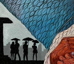 Shielded Heart -21st Century Contemporary Figurative Portrait of Woman, Umbrella