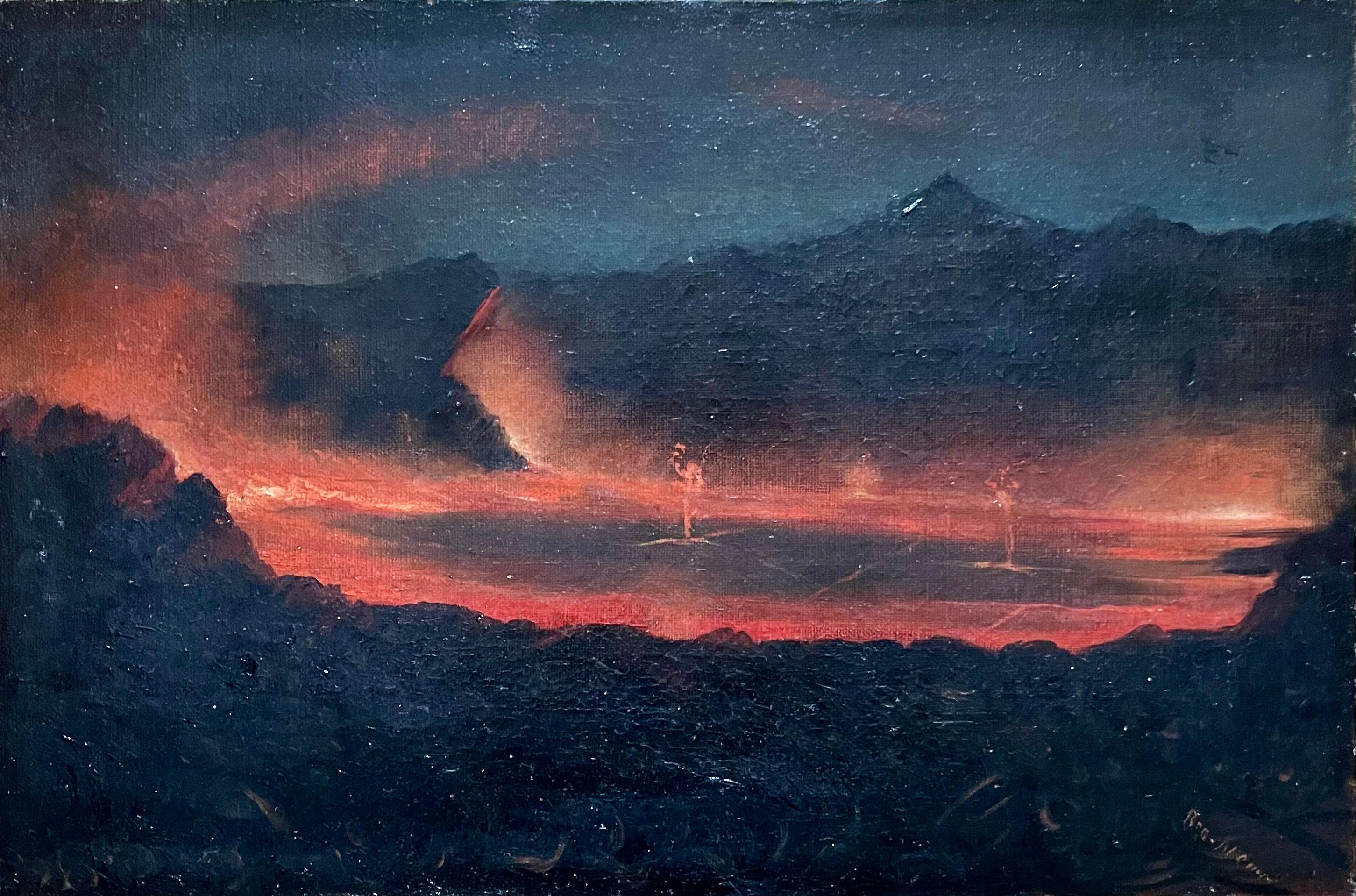 View of the Mauna Loa crater, Hawai - Painting by Ogura Yonesuke Itoh