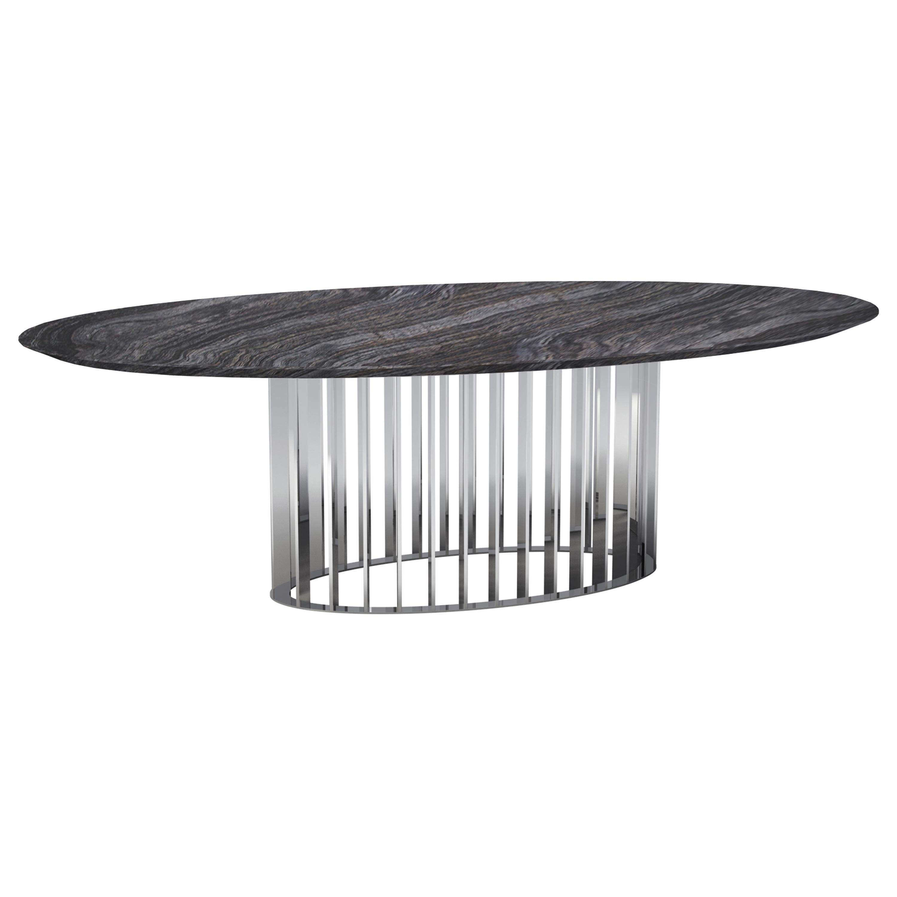 Oh Table Dining Table in lacquered wood or marble top and stainless steel  For Sale