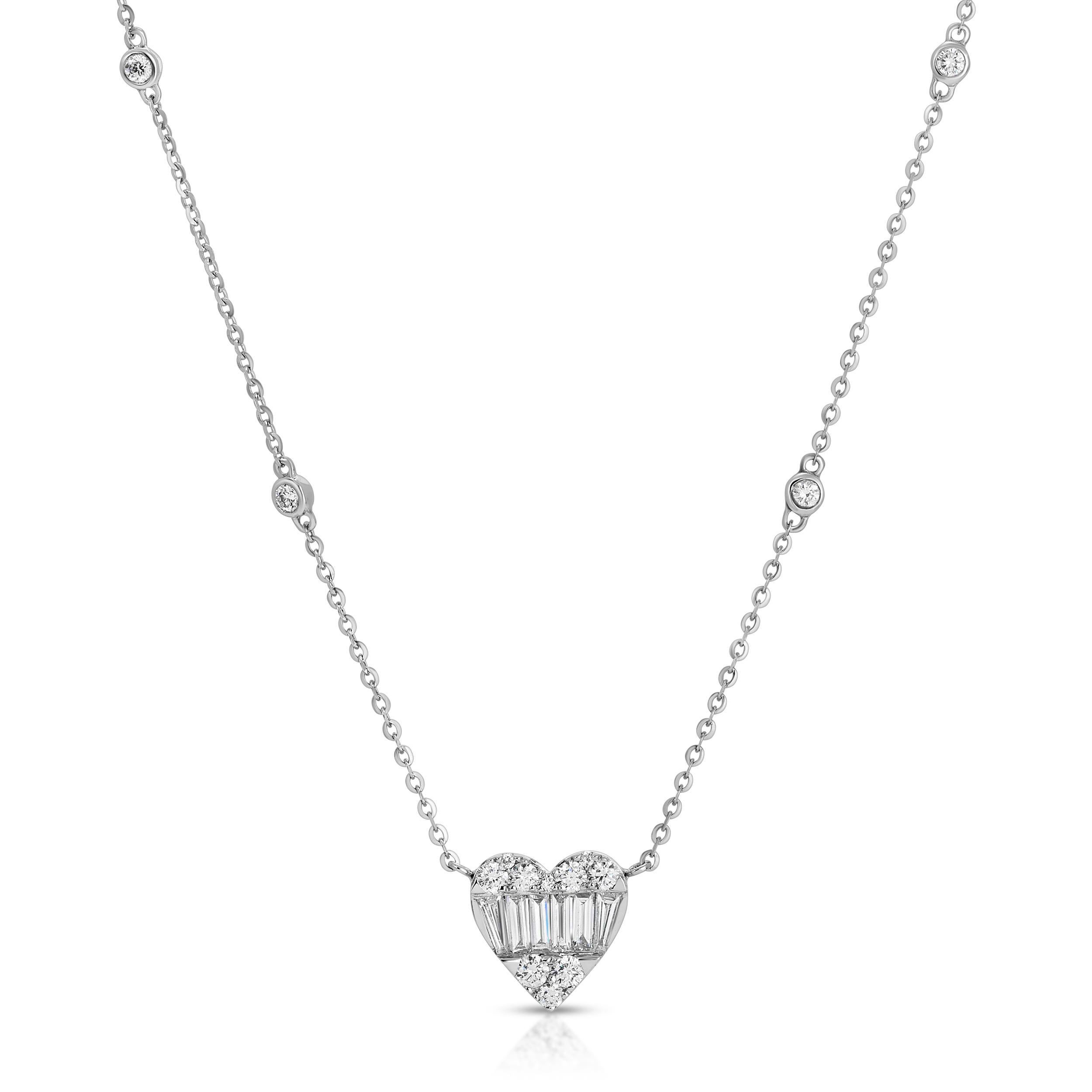 This exquisite necklace is the perfect expression of love and luxury. Whether it's a gift for yourself or a cherished one, it's a statement piece that radiates beauty and emotion. Celebrate love and elevate your style with our 18K White Gold Diamond