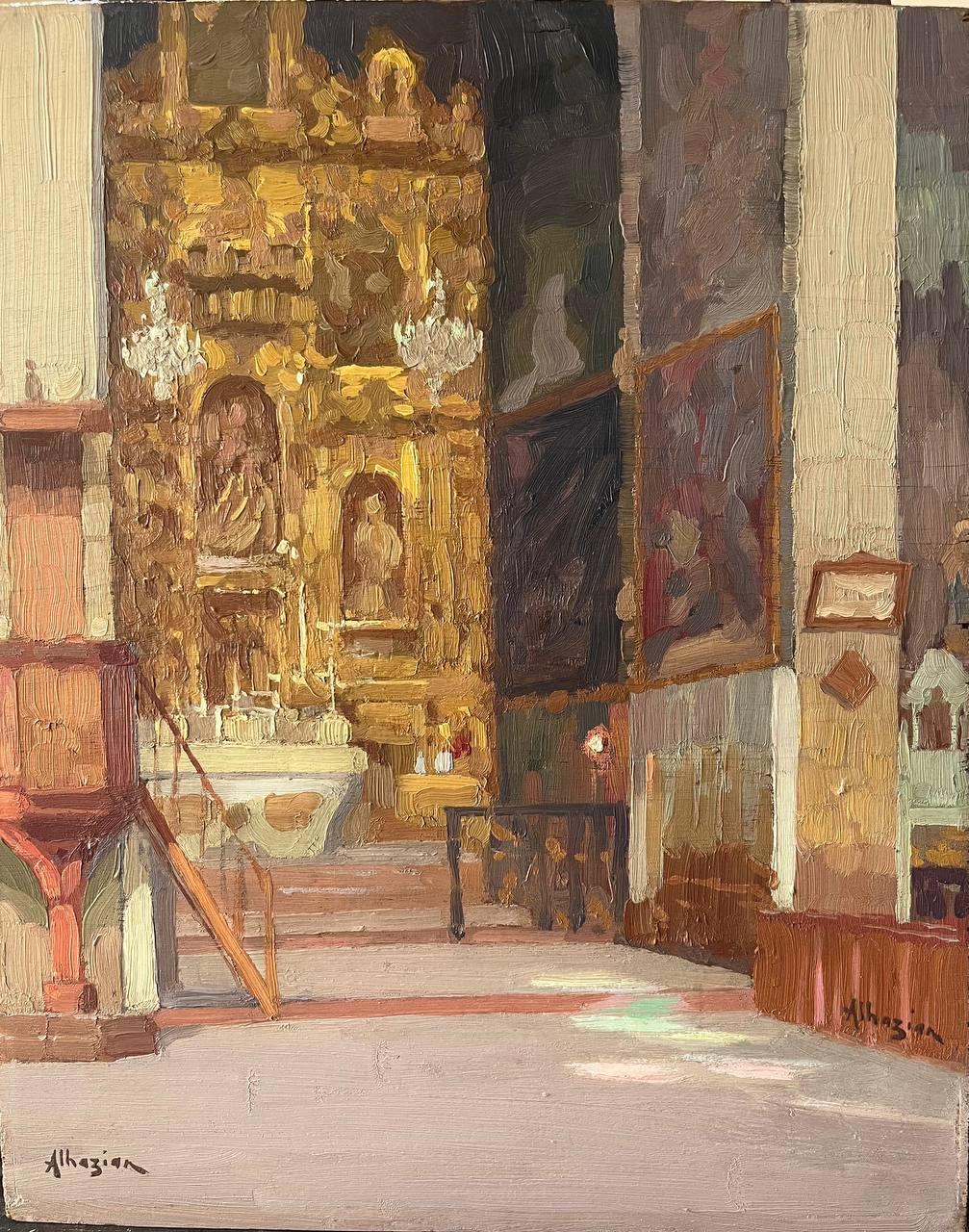 Figurative Painting di Ohannes Alkhazyan - "La chapelle doree" (etude)