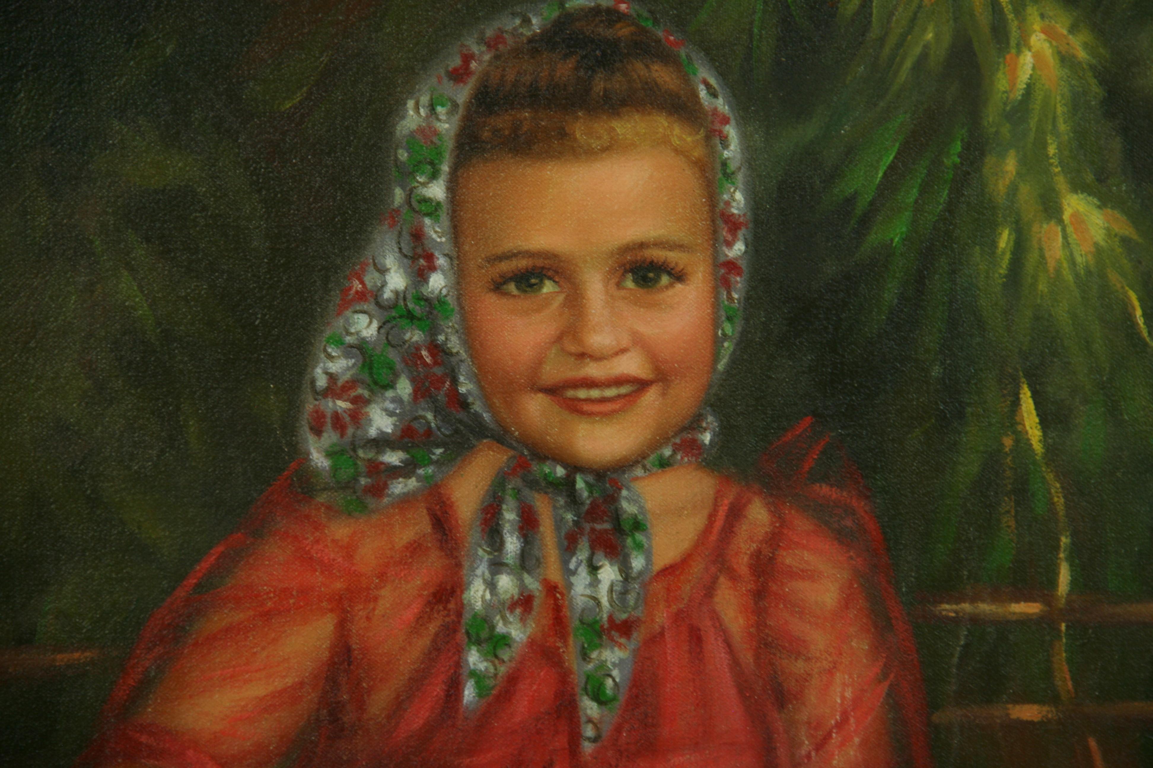 Antique French  Pintura al óleo figurativa femenina 