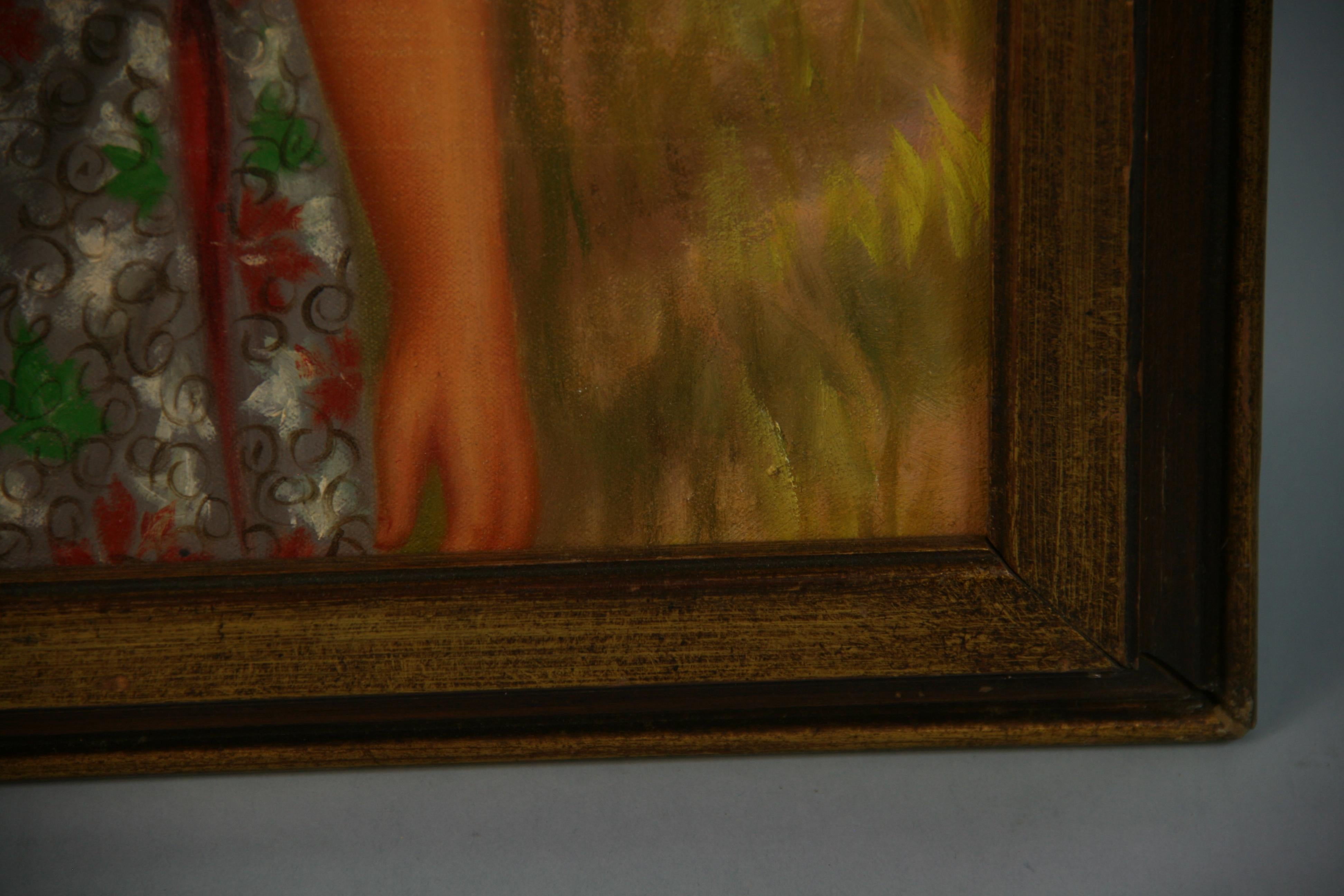 Antique French  Pintura al óleo figurativa femenina 