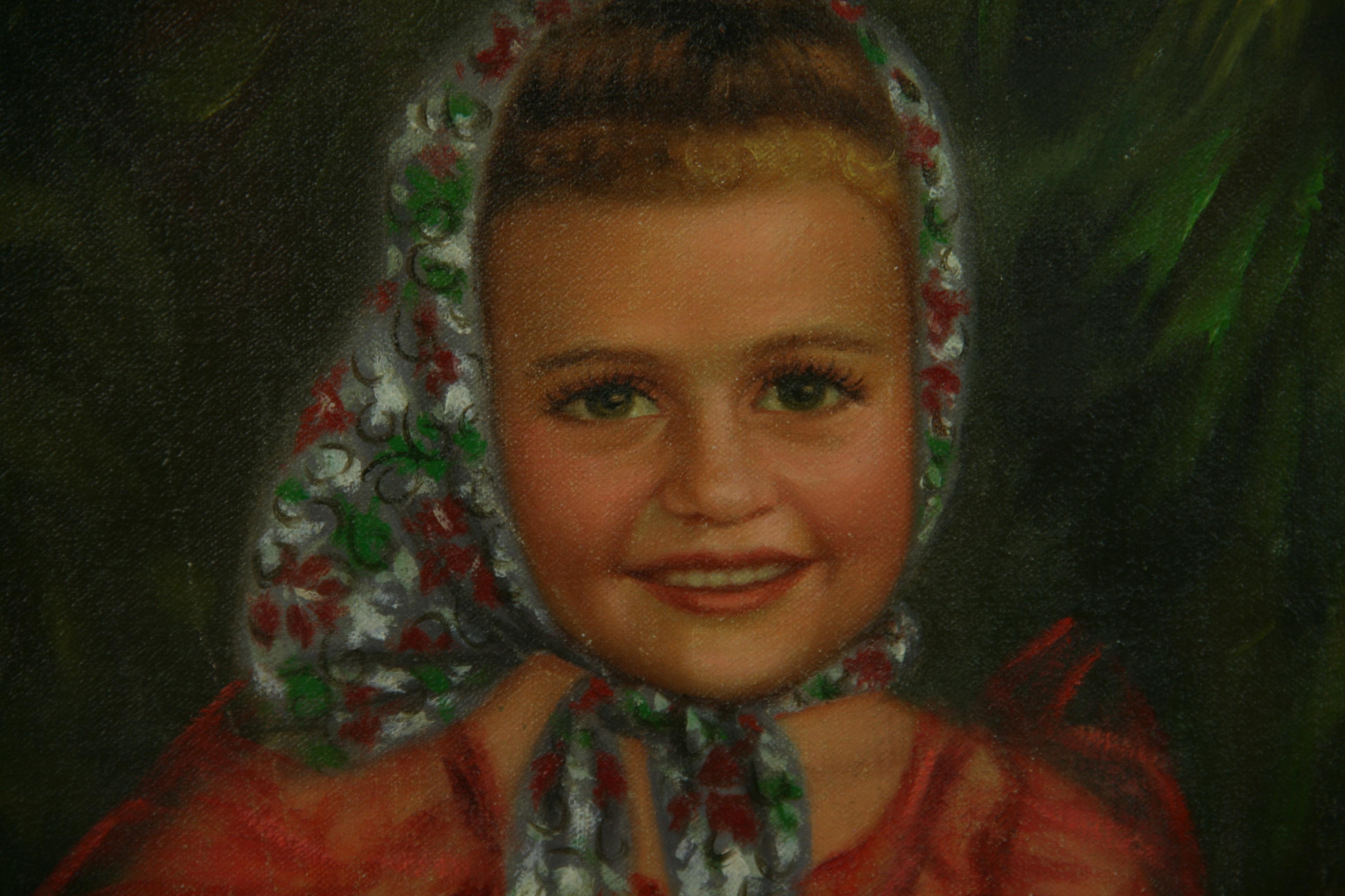 Antique French  Pintura al óleo figurativa femenina 
