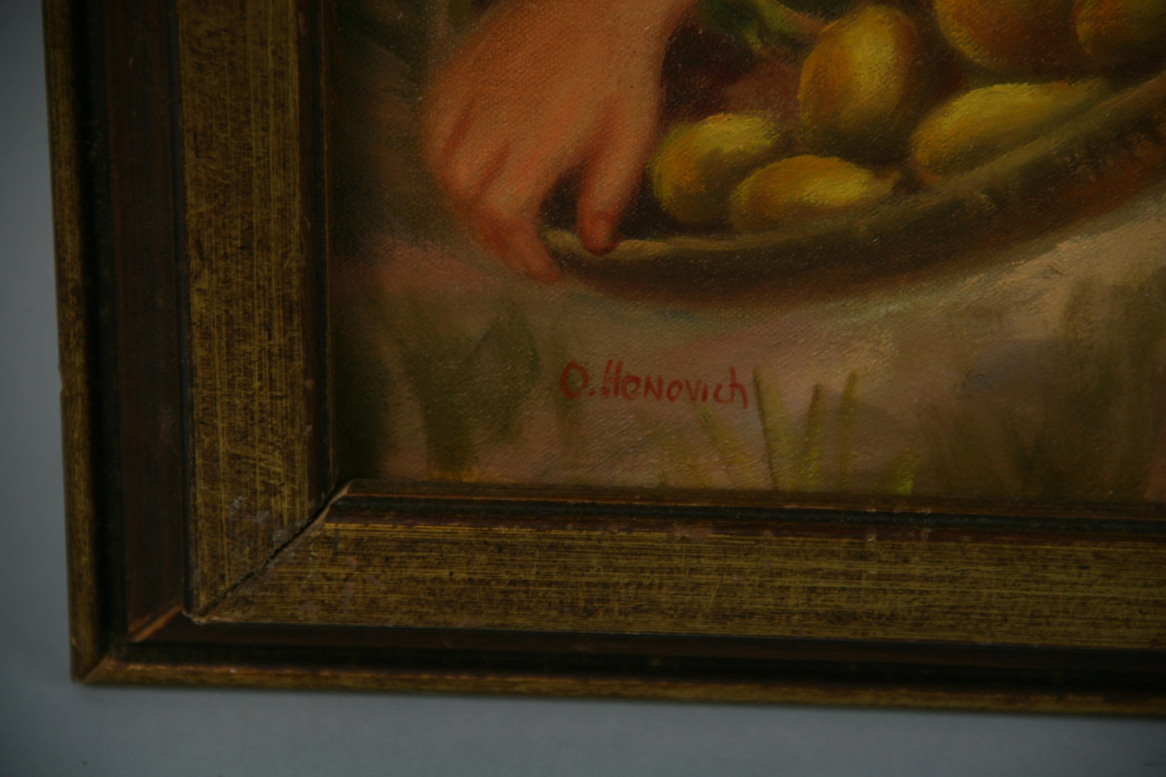 Antique French  Pintura al óleo figurativa femenina 
