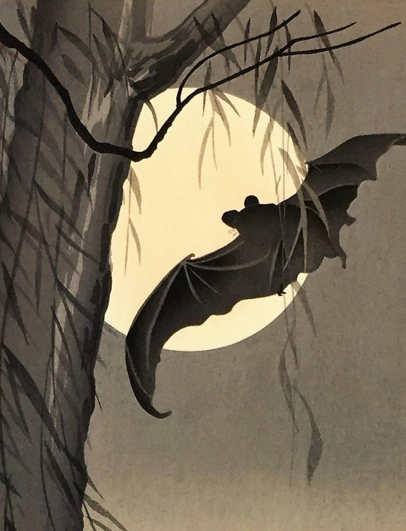 Bats against a Full Moon (Showa), Print, von Ohara Koson