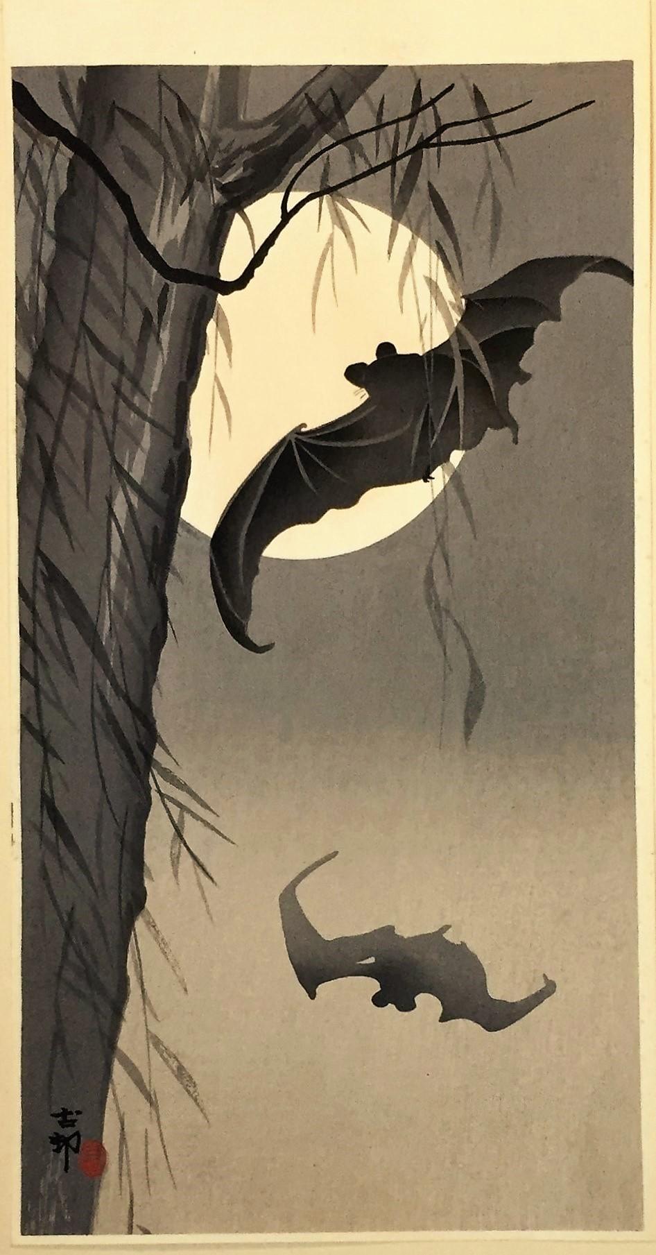 Bats against a Full Moon (Braun), Animal Print, von Ohara Koson