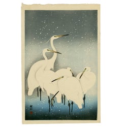 Egrets on a Snowy Night