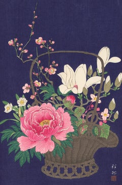 Flower Basket Arrangement against an Indigo Background (First Edition)