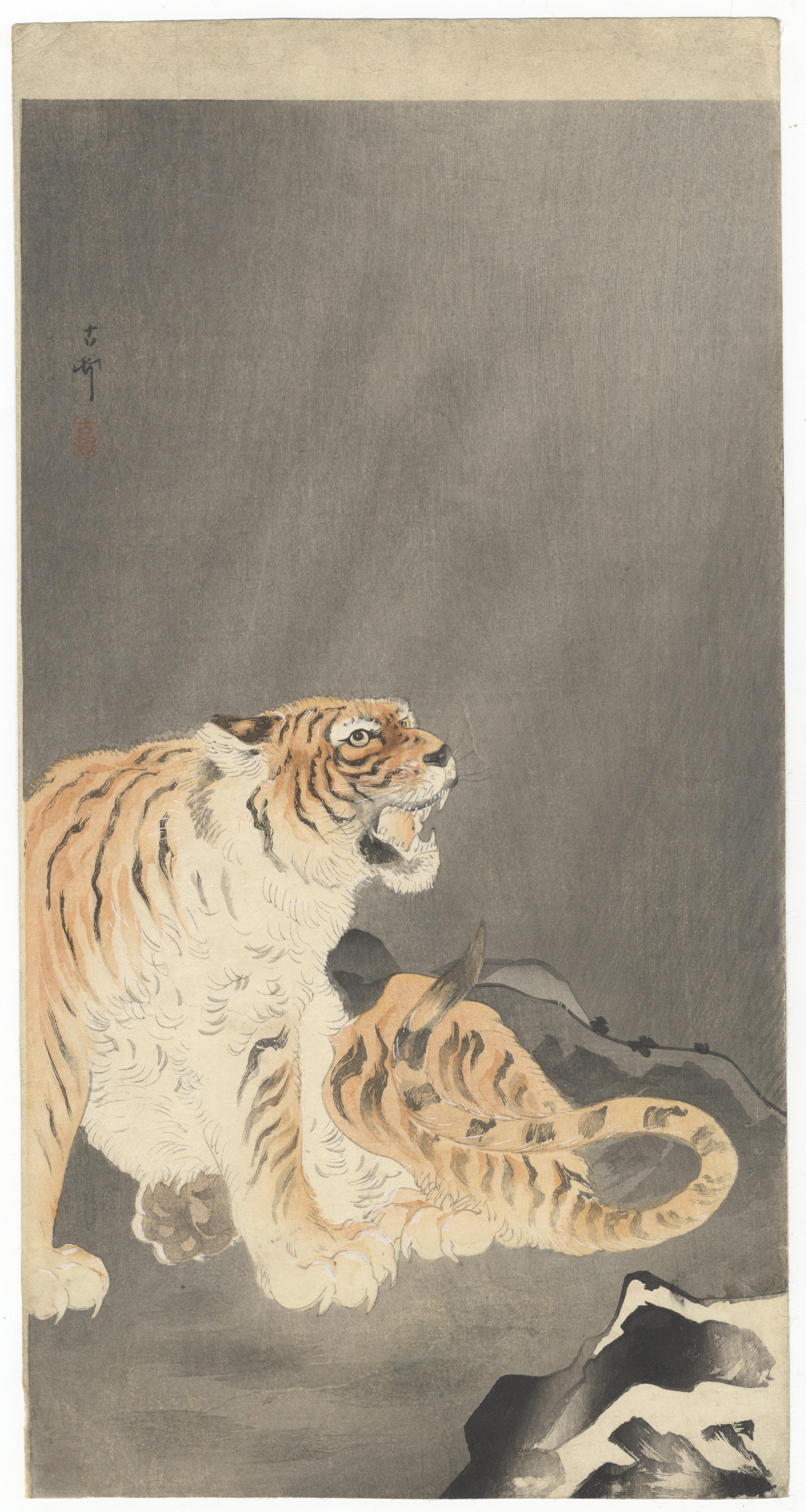 Ohara Koson Portrait Print - Koson Ohara, Shin-Hanga, Original Japanese Woodblock Print, Roaring Tiger