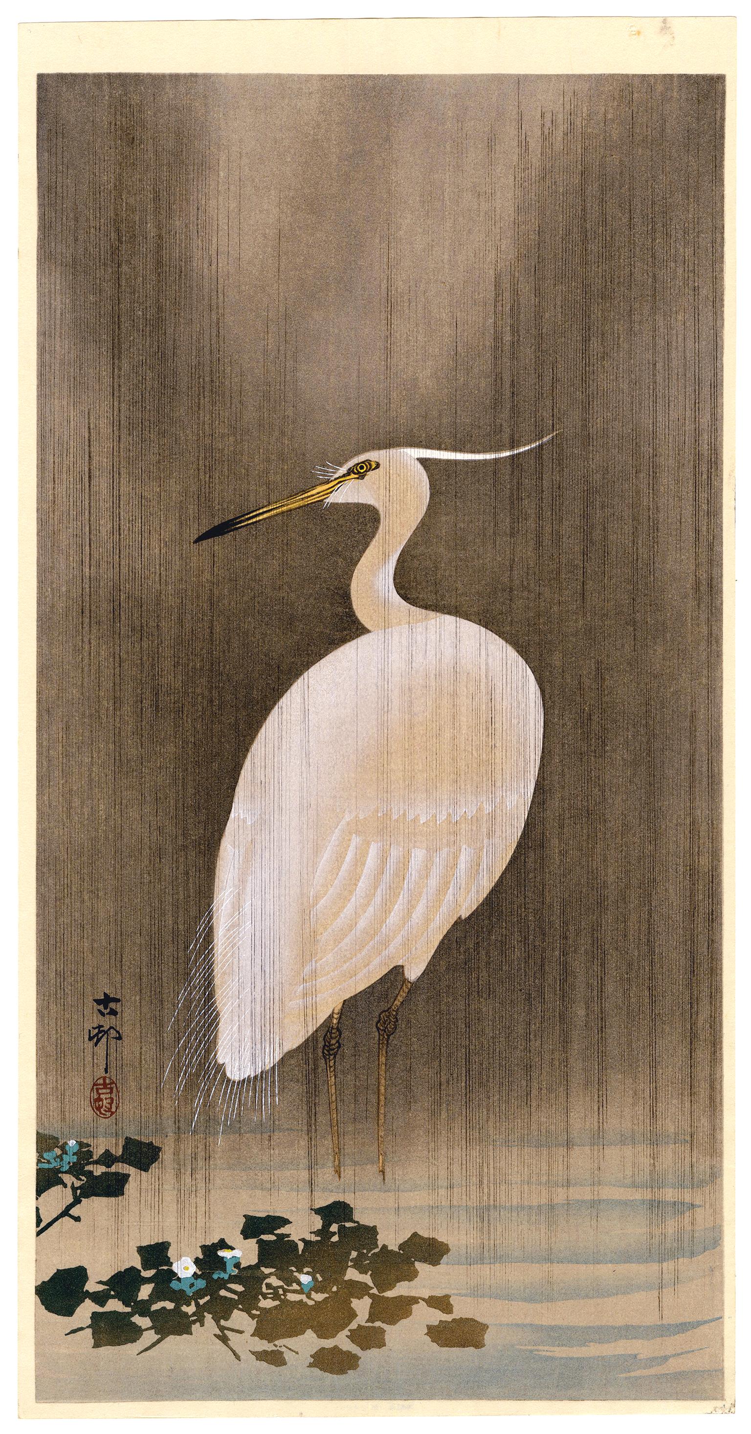 Animal Print Ohara Koson - Aigrette " - Gravure sur bois japonaise kacho-e, c. 1900