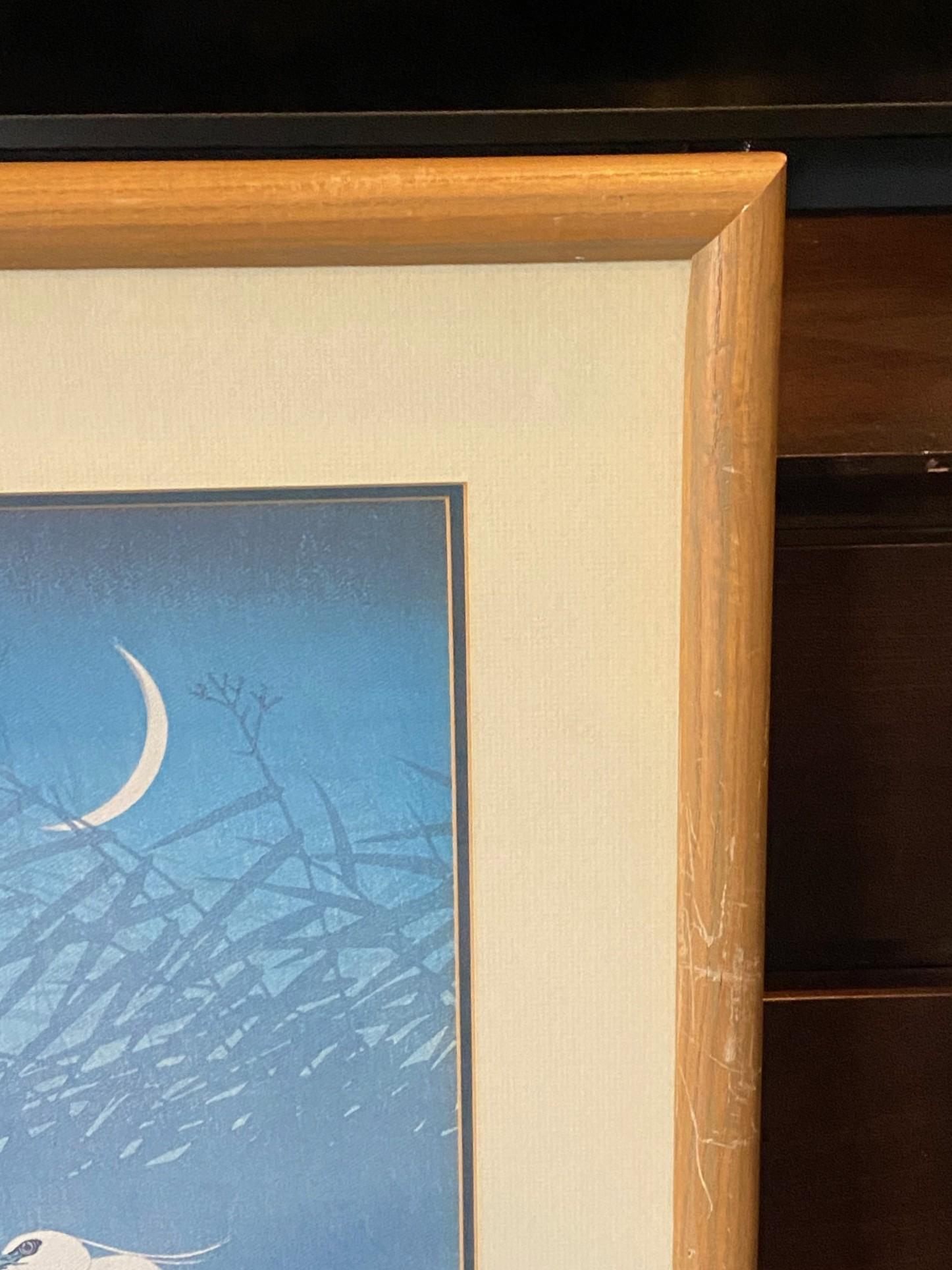 Ohara Koson Signiert Gerahmt Japanisch Asiatisch Drucken Reiher und Mondsichel im Angebot 6