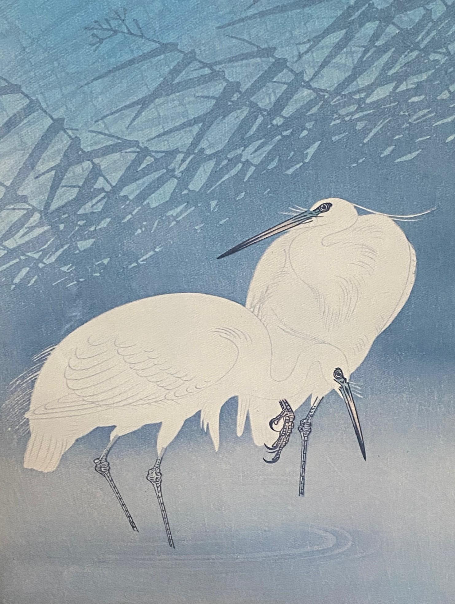 Ohara Koson Signiert Gerahmt Japanisch Asiatisch Drucken Reiher und Mondsichel im Zustand „Gut“ im Angebot in Studio City, CA