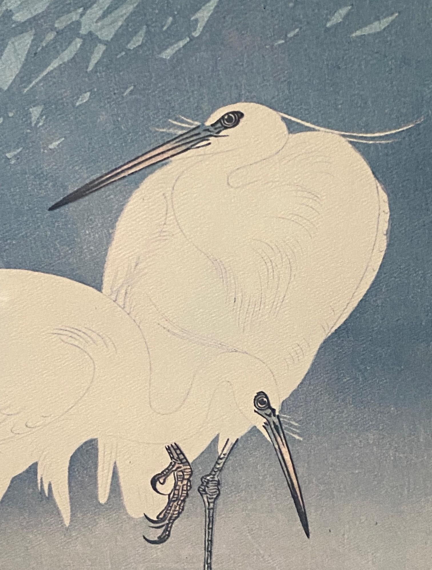 Ohara Koson Signiert Gerahmt Japanisch Asiatisch Drucken Reiher und Mondsichel (20. Jahrhundert) im Angebot