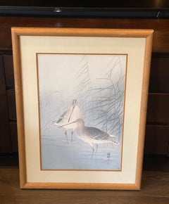 Ohara Koson Signed Framed Japanese Asian Print Snipes and Reeds In a Stream