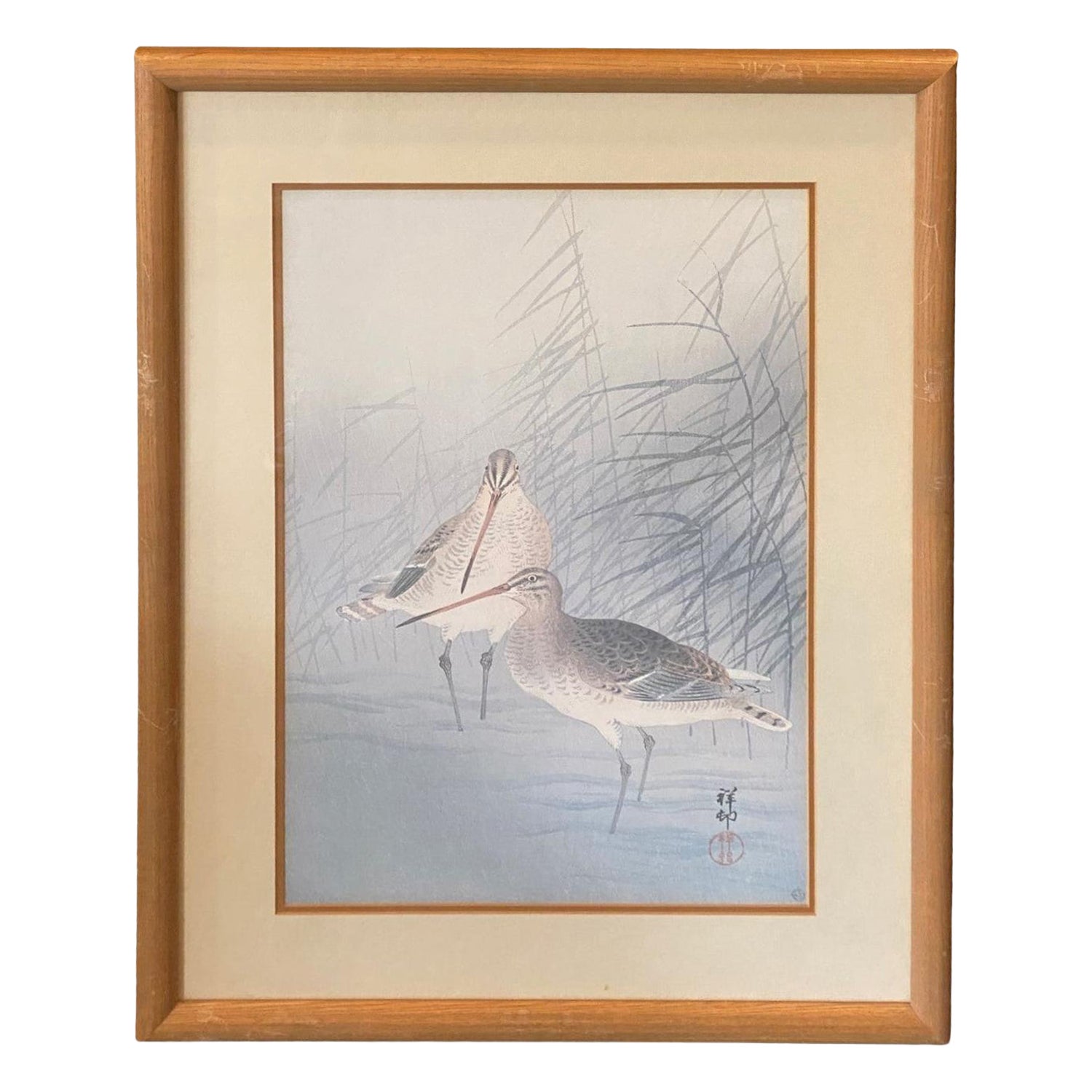Ohara Koson Signed Framed Japanese Asian Print Snipes and Reeds In a Stream im Angebot