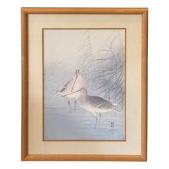 Ohara Koson Signed Framed Japanese Asian Print Snipes and Reeds In a Stream