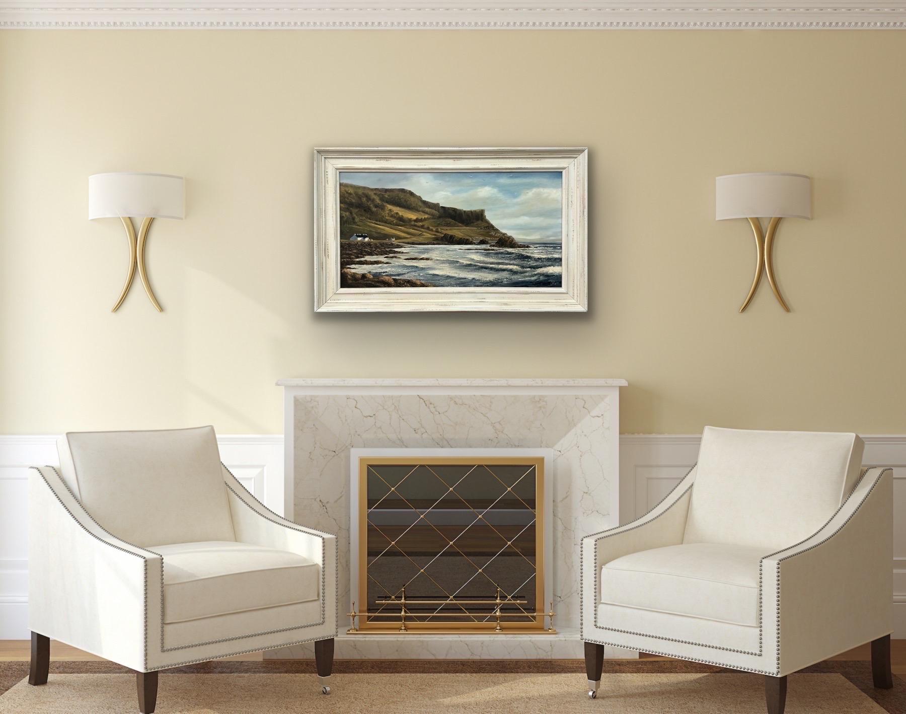 Atlantic Ocean Shoreline Seascape Painting of Causeway Coast in North Ireland by Irish Artist O'Hara 

Art measures 30 x 16 inches 
Frame measures 36 x 22 inches 

Presented in a high quality off-white shabby chic frame. Excellent condition.

This