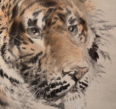 Ohashi Suiseki, Resting tiger, Japanese watercolor on silk, Japan circa 1900