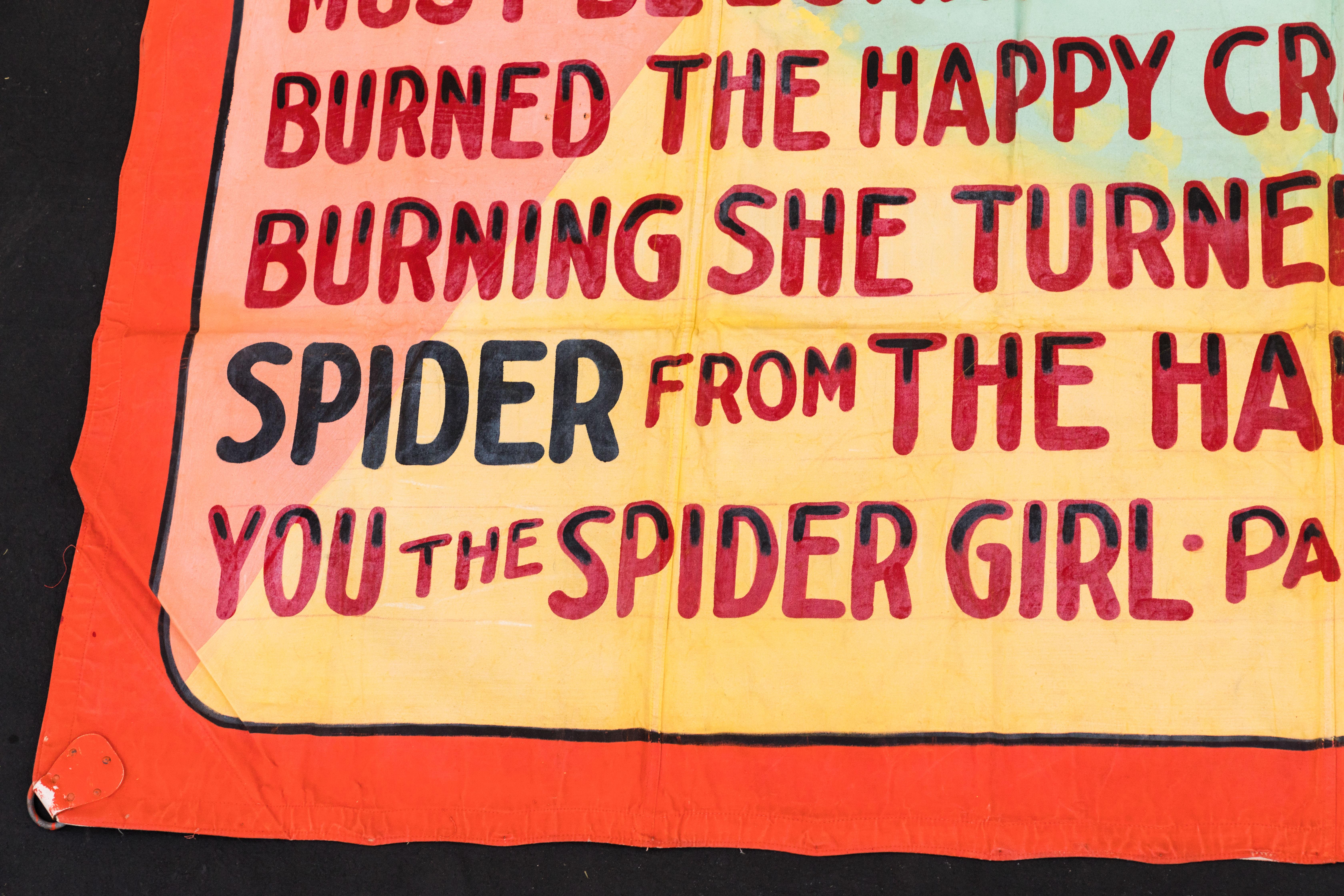 O''Henry Fred Johnson Salem Witch Trials Sideshow Spinnenmädchen Banner im Zustand „Gut“ im Angebot in Santa Monica, CA