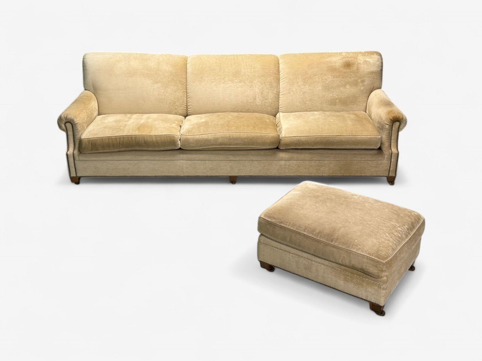 Modern O’Henry House, Large Traditional Sofa and Ottoman, Velvet, USA, 2000s