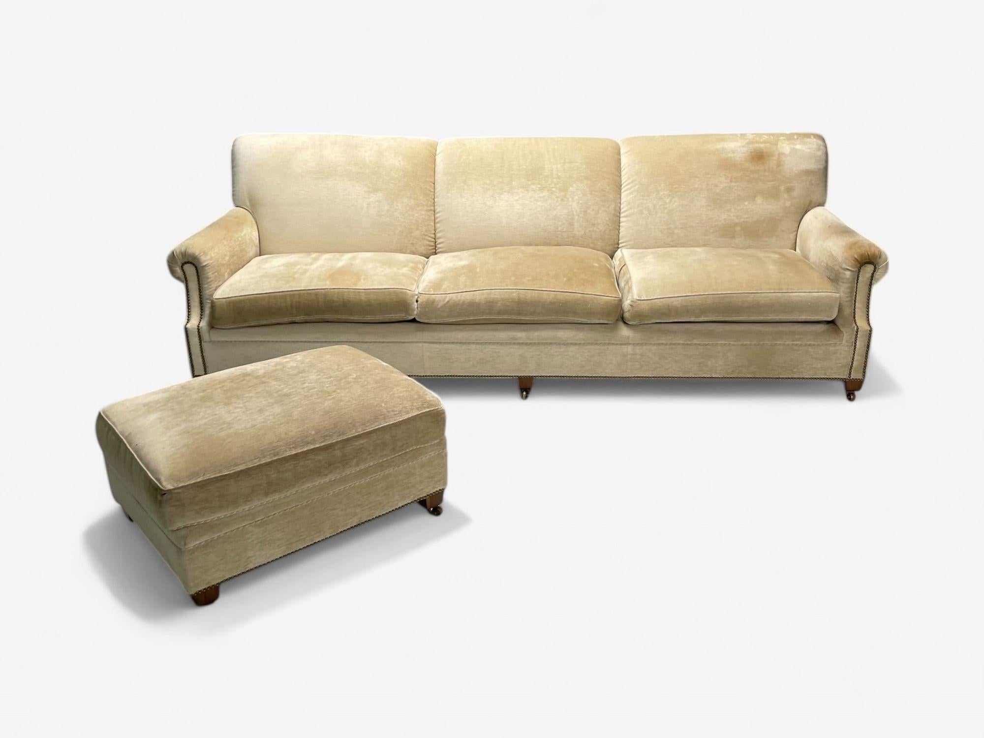 O’Henry House, Large Traditional Sofa and Ottoman, Velvet, USA, 2000s In Good Condition In Manhasset, NY