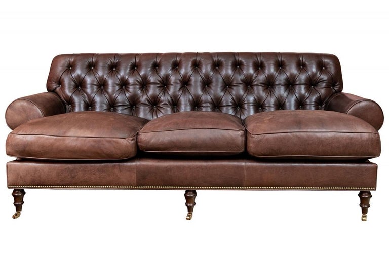 O'Henry House Ltd. Tufted Brown Leather Three Seat Sofa For Sale at 1stDibs